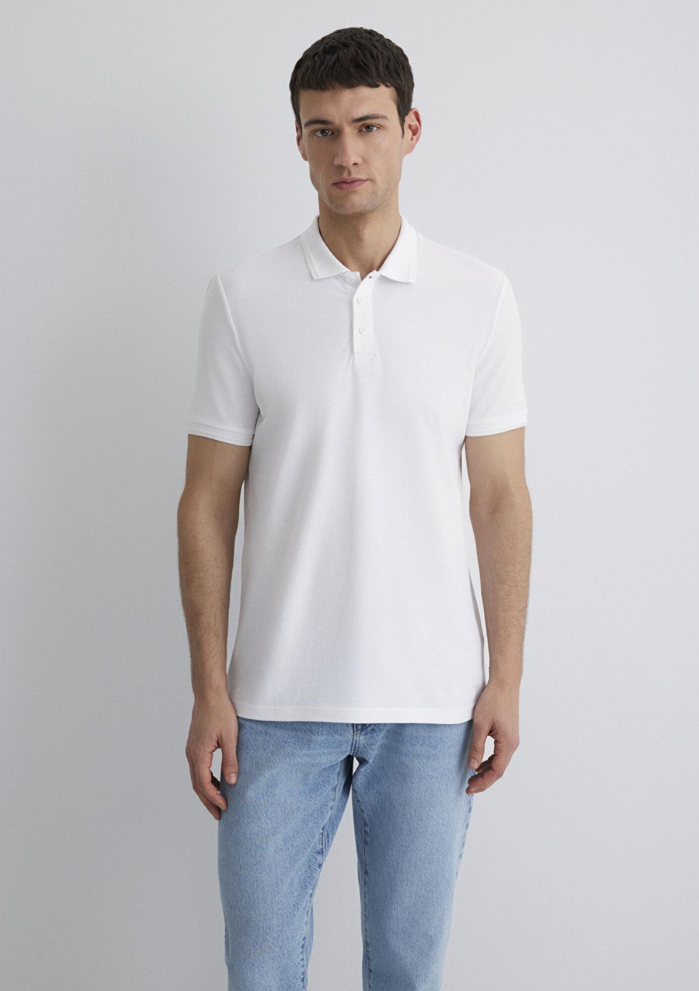 Mavi Beyaz Polo Tişört Slim Fit / Dar Kesim 064946-27879