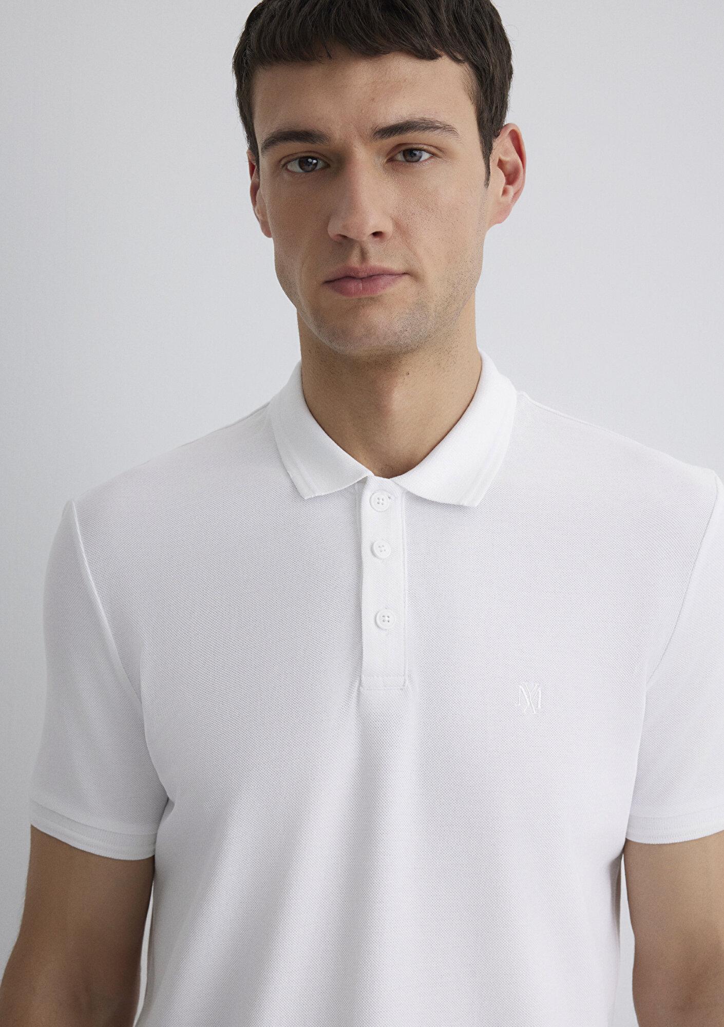 Mavi Beyaz Polo Tişört Slim Fit / Dar Kesim 064946-27879