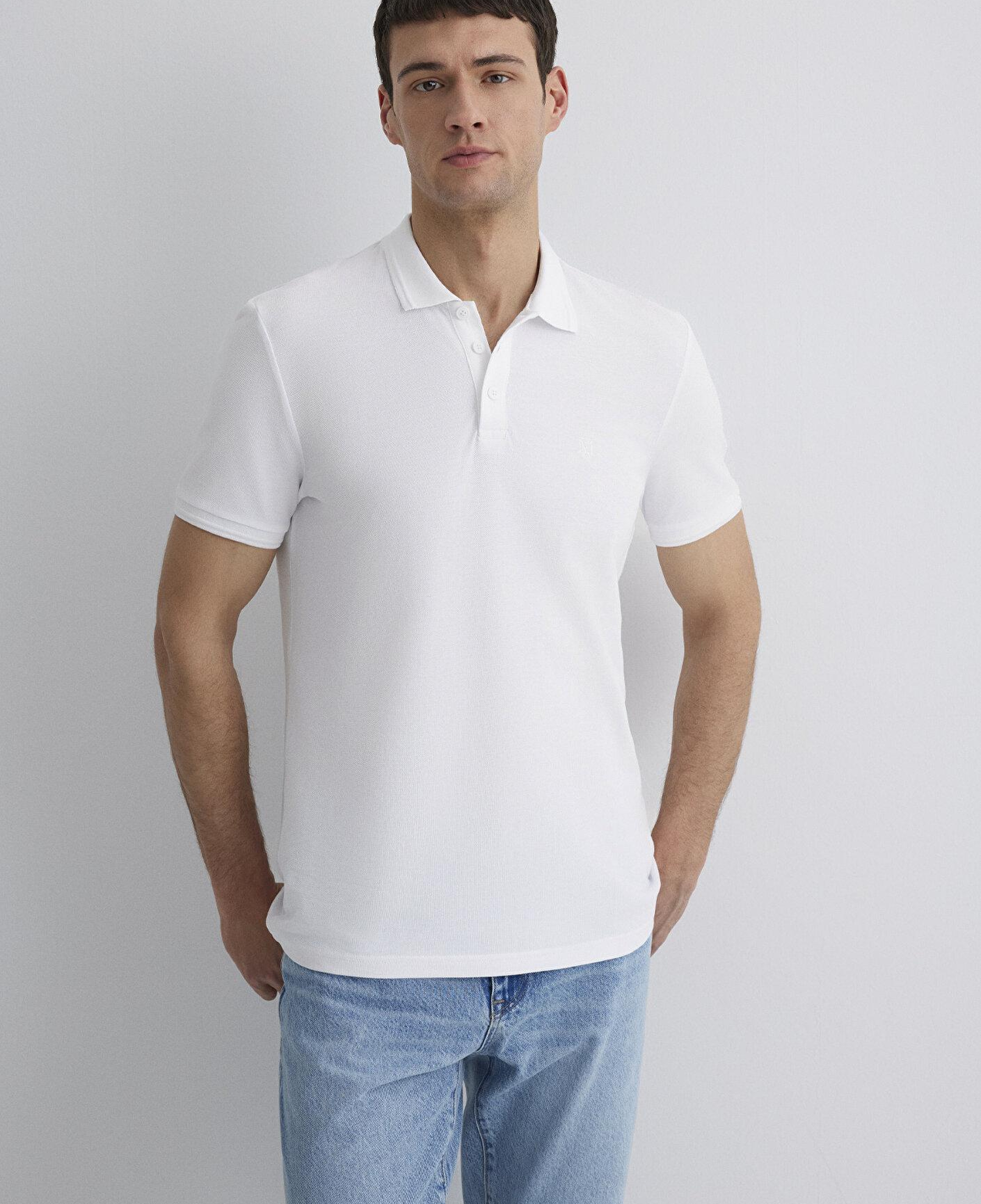 Mavi Beyaz Polo Tişört Slim Fit / Dar Kesim 064946-27879