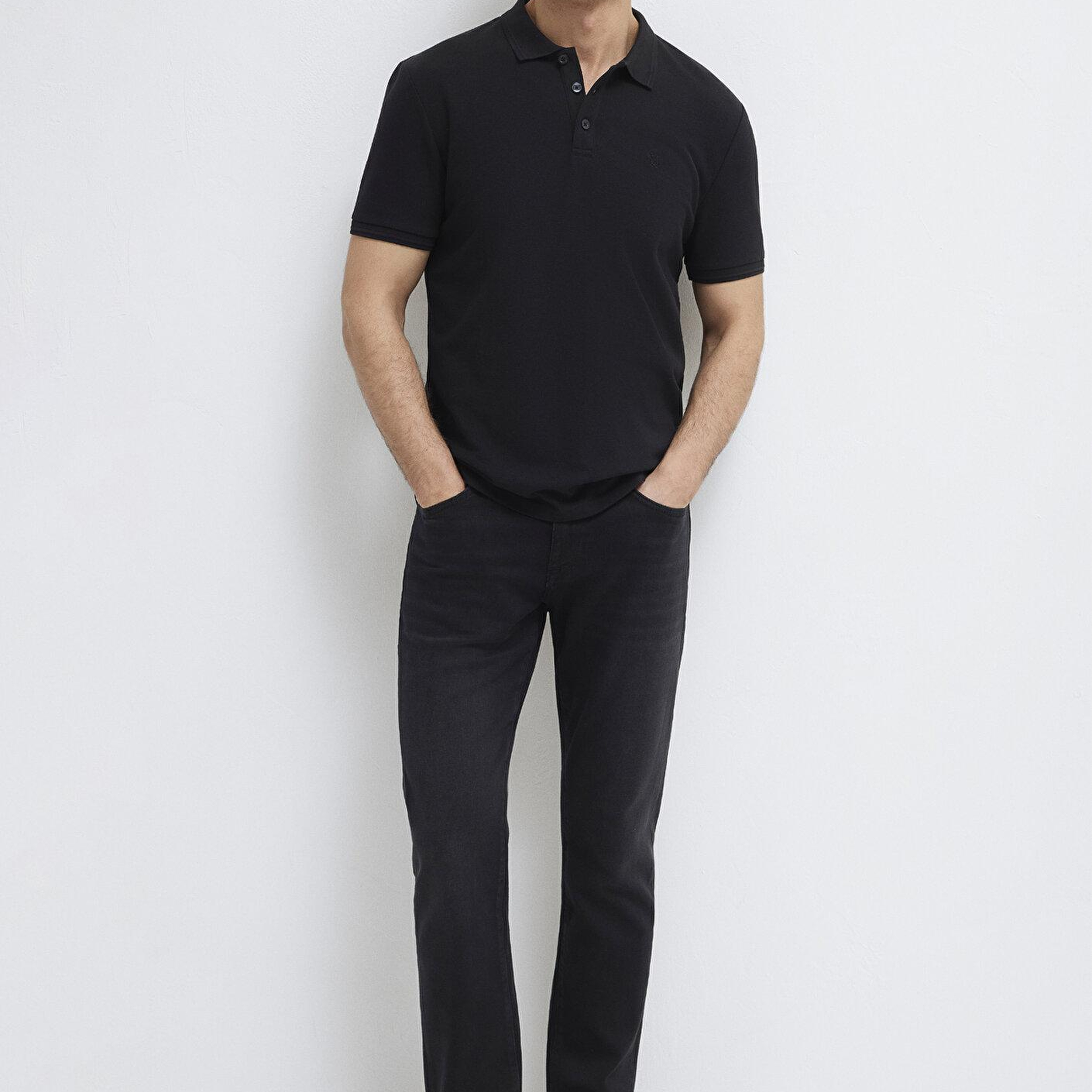 Mavi Siyah Polo Tişört Slim Fit / Dar Kesim 064946-21842