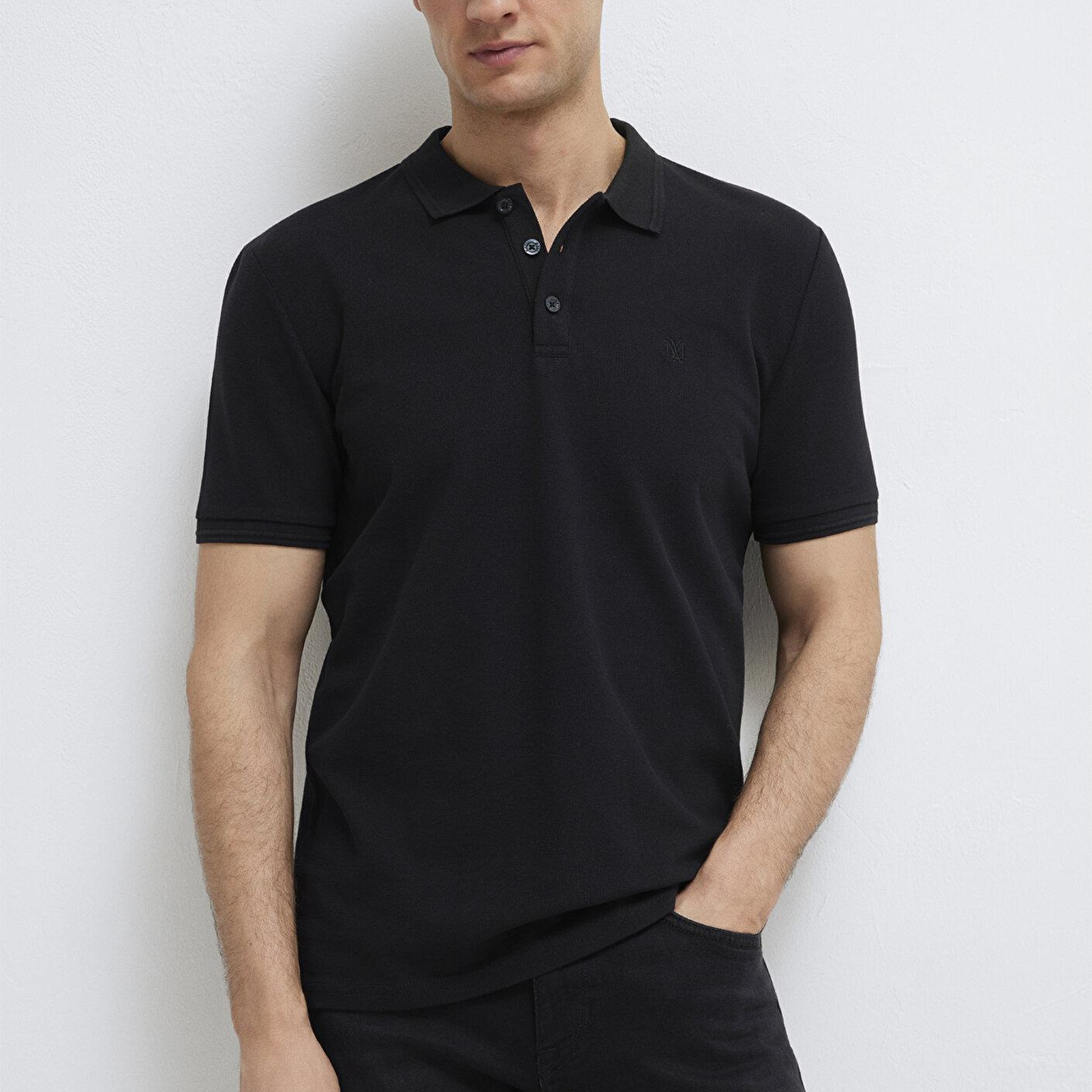 Mavi Siyah Polo Tişört Slim Fit / Dar Kesim 064946-21842