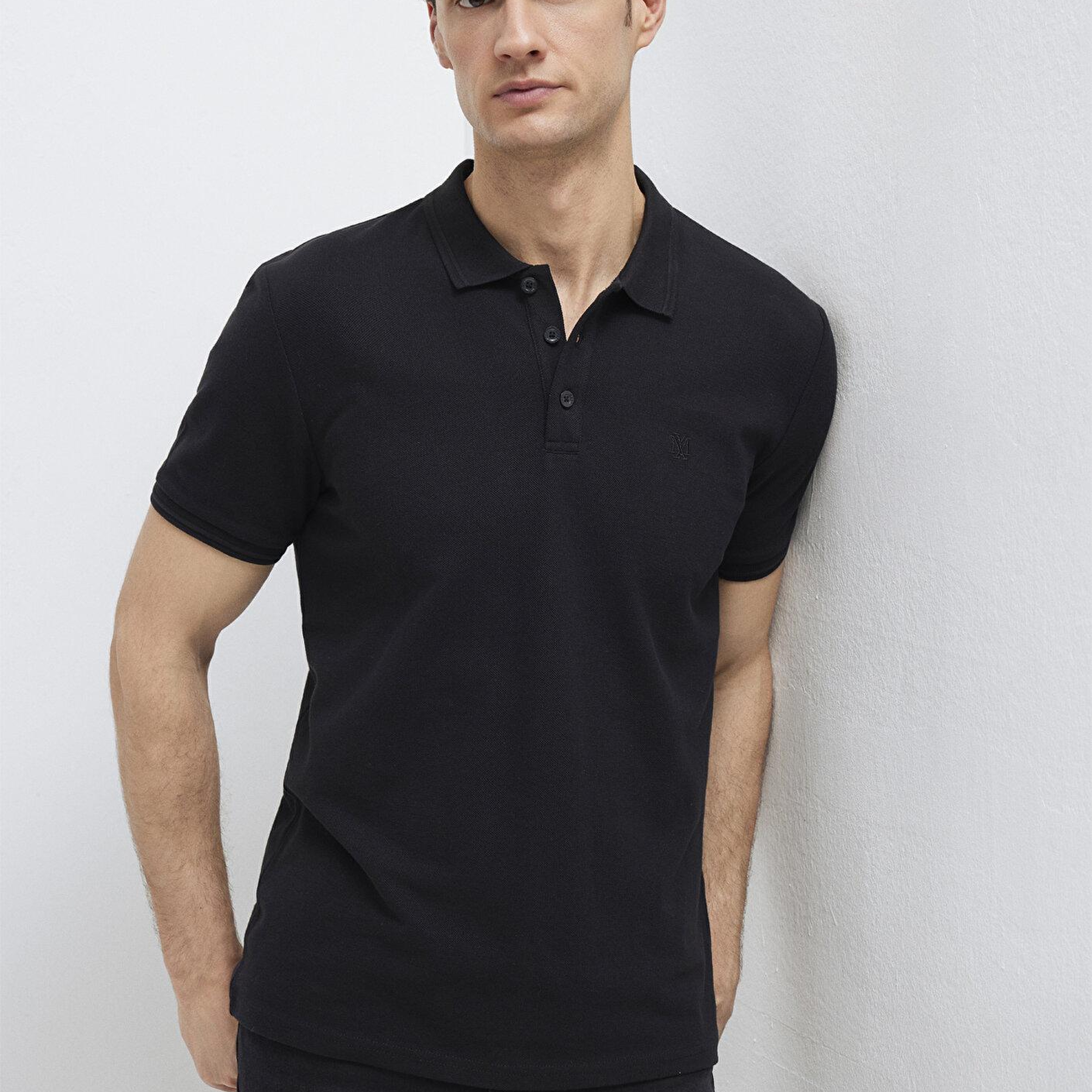 Mavi Siyah Polo Tişört Slim Fit / Dar Kesim 064946-21842
