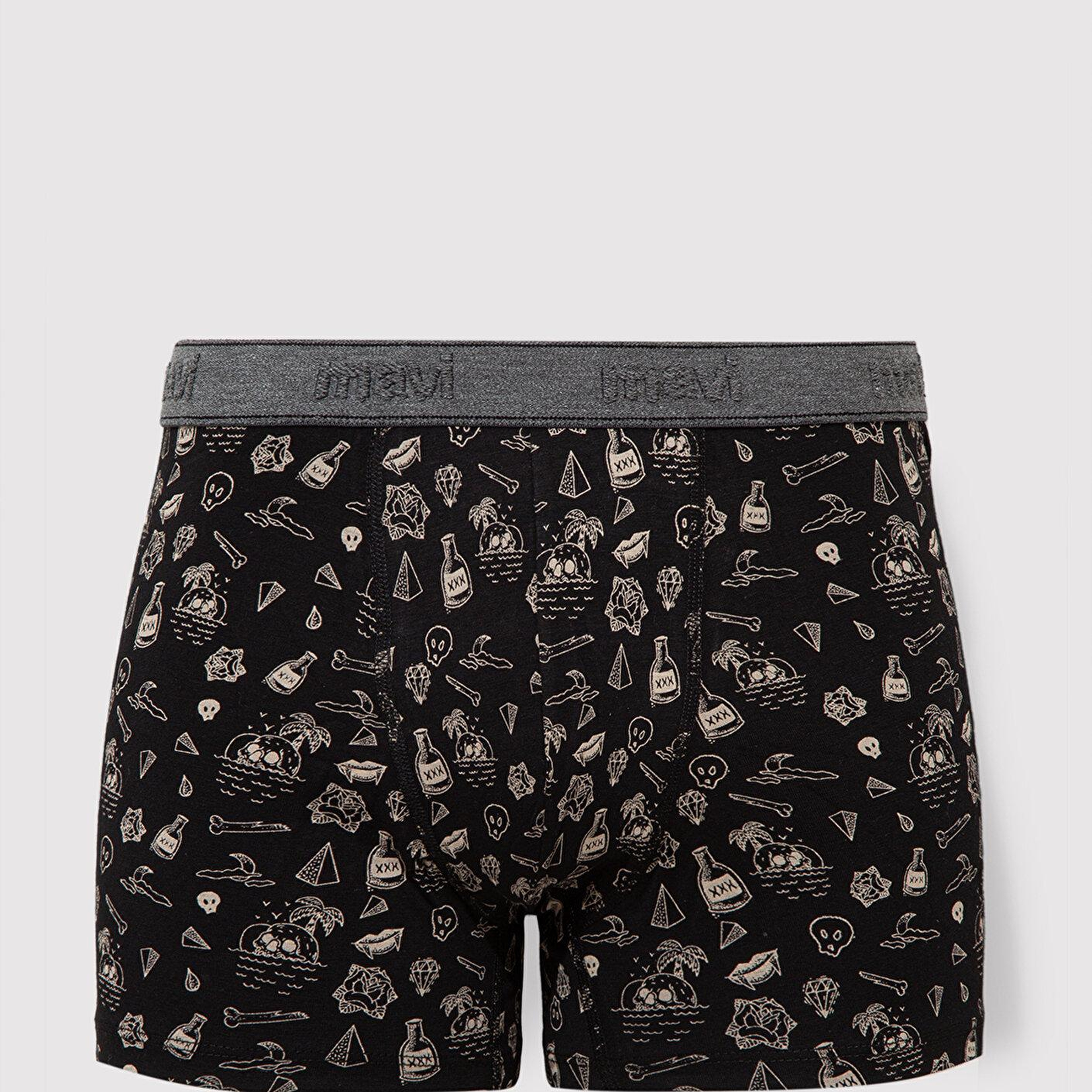Mavi Baskılı Siyah Boxer 091719-900