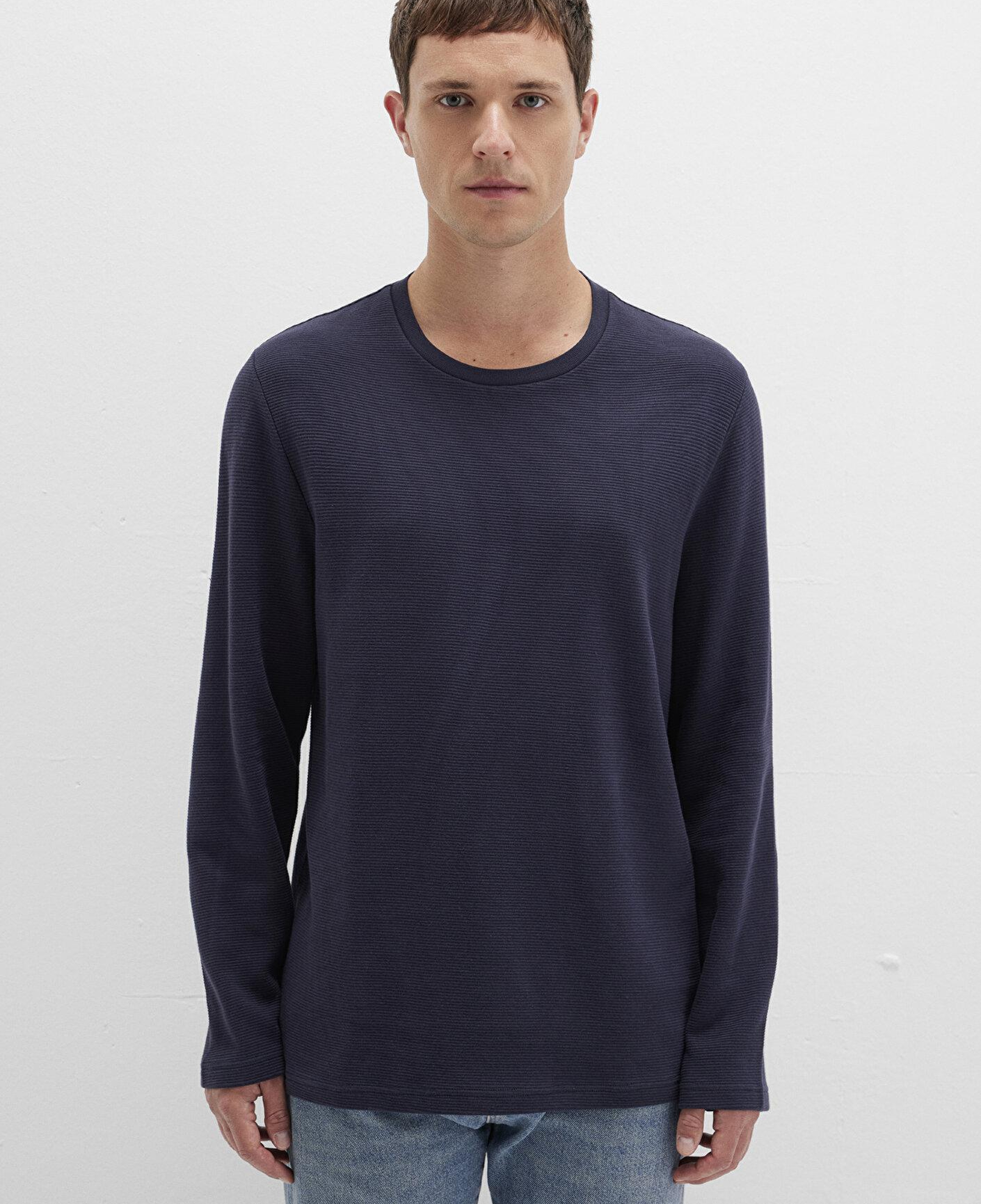 Mavi Uzun Kollu Dokulu Lacivert Tişört Slim Fit / Dar Kesim 064622-26828