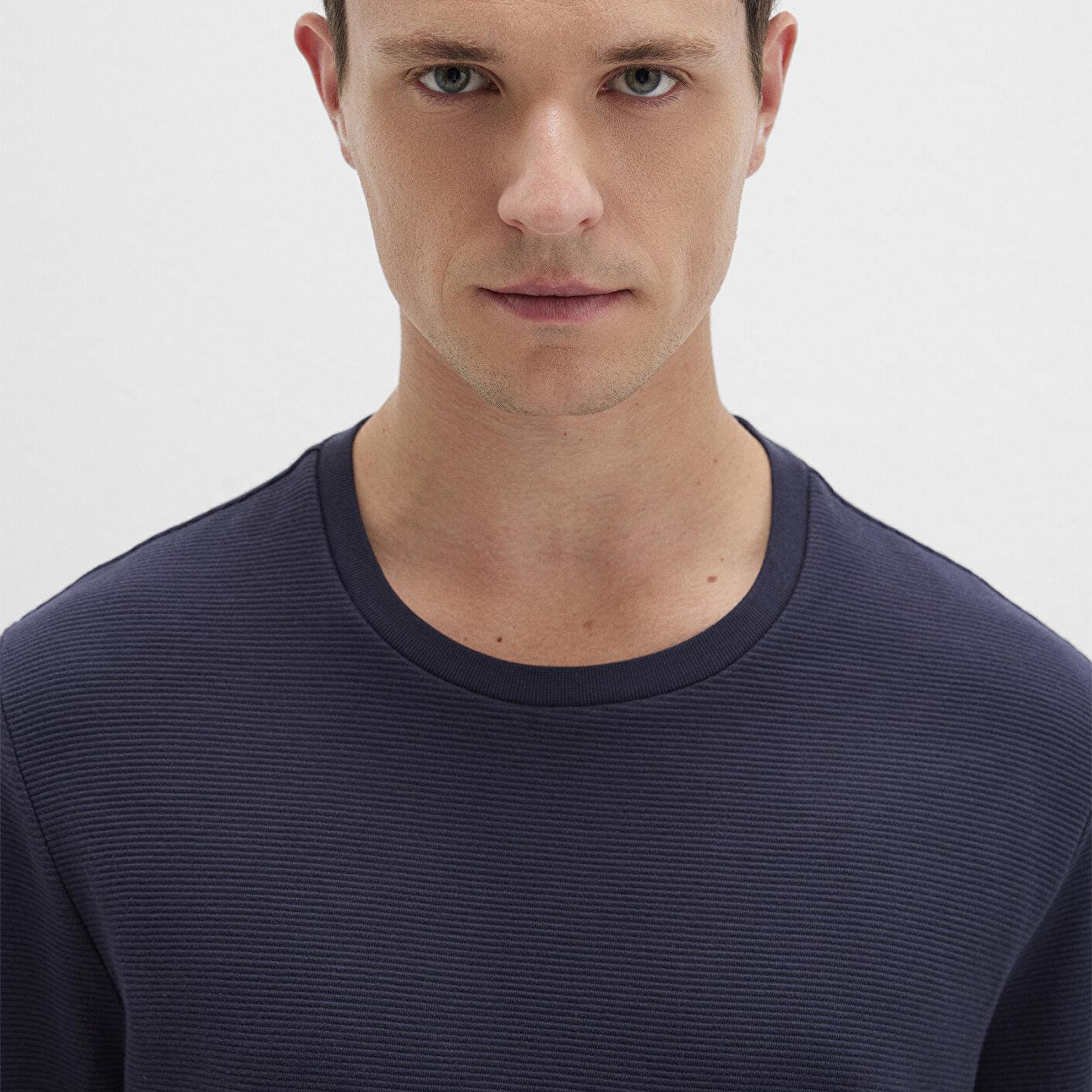 Mavi Uzun Kollu Dokulu Lacivert Tişört Slim Fit / Dar Kesim 064622-26828