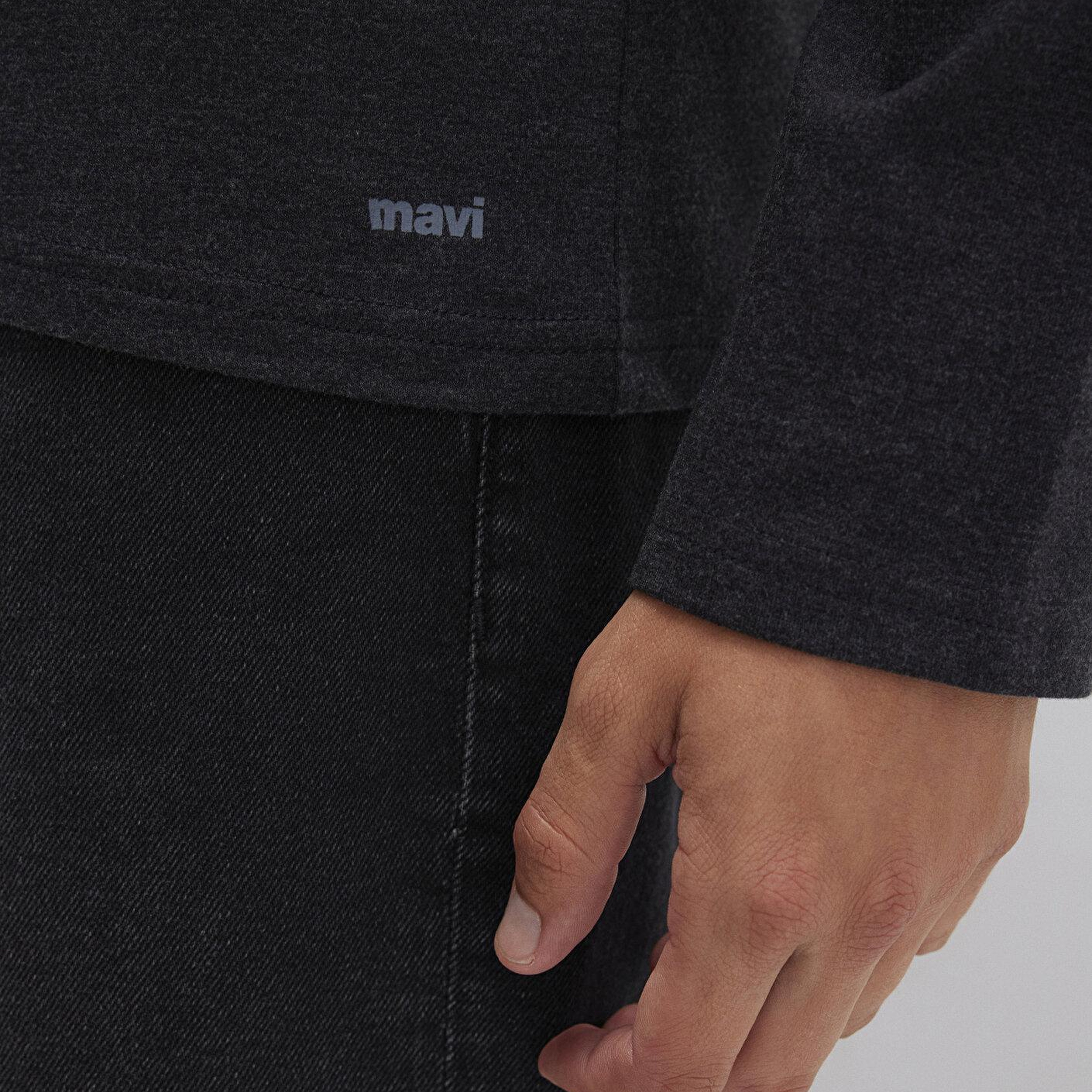 Mavi Uzun Kollu Antrasit Basic Tişört Fitted / Vücuda Oturan Kesim 062477-27310