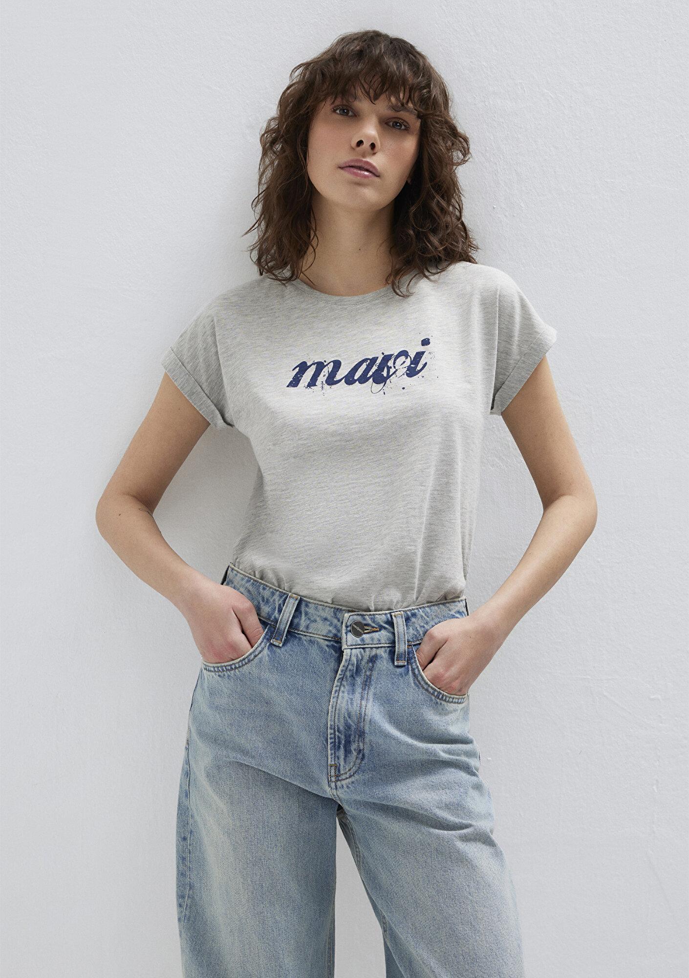 Mavi Mavi Logo Baskılı Gri Tişört Loose Fit / Bol Rahat Kesim 166422-25702