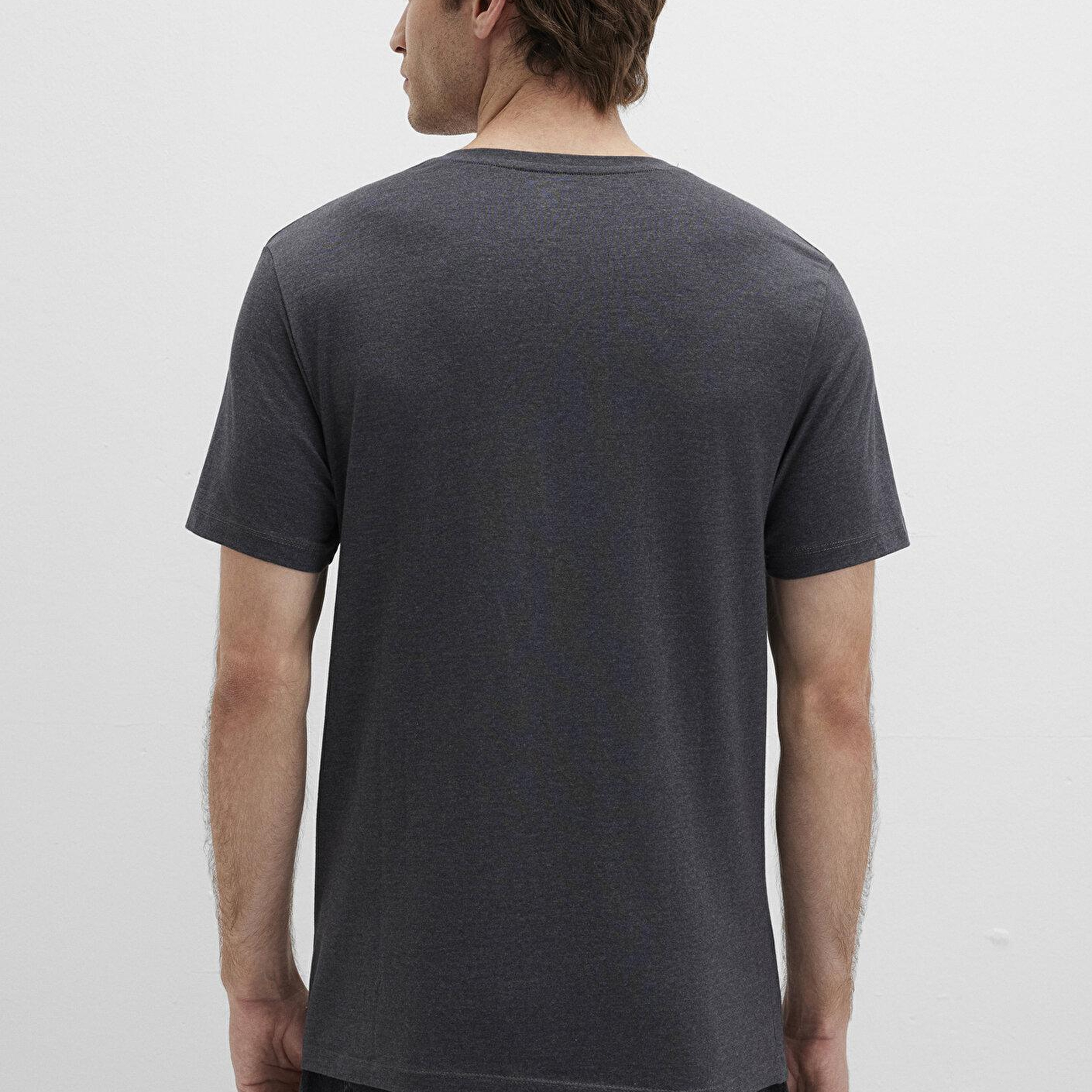 Mavi Stretch V Yaka Antrasit Basic Tişört Fitted / Vücuda Oturan Kesim 061748-24398