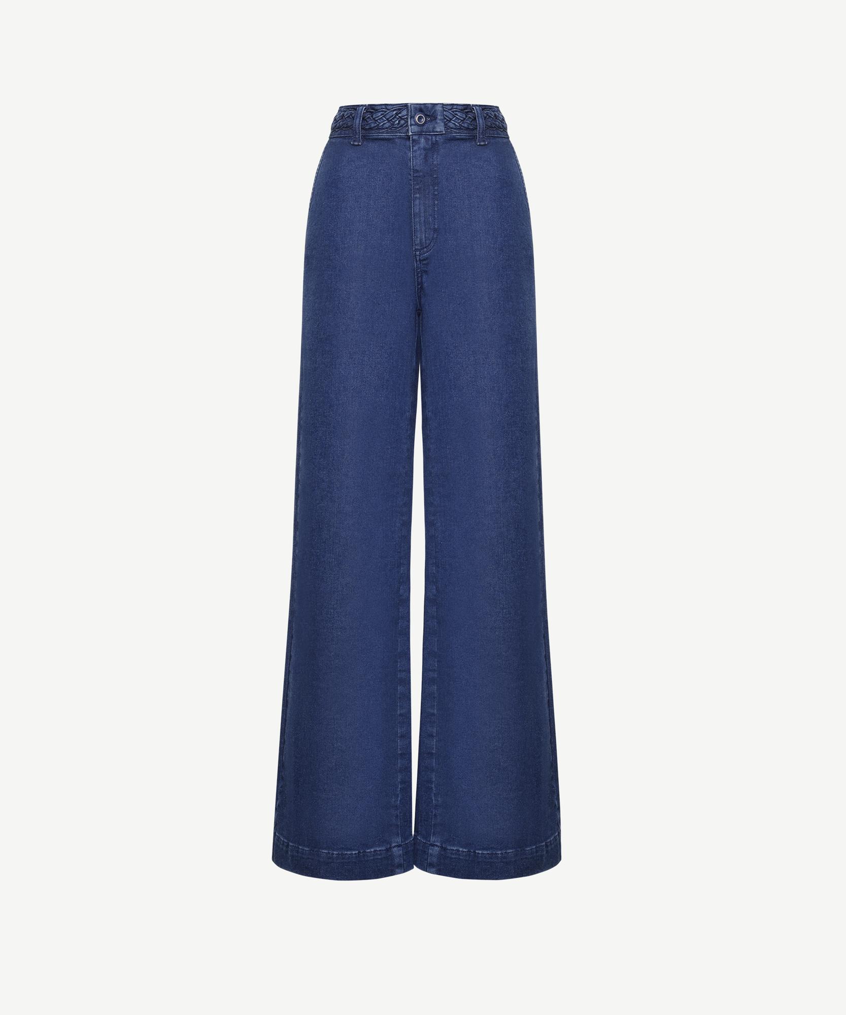 YARGICI Örgü Kemer Detaylı Yüksek Bel Geniş Paça Denim Pantolon