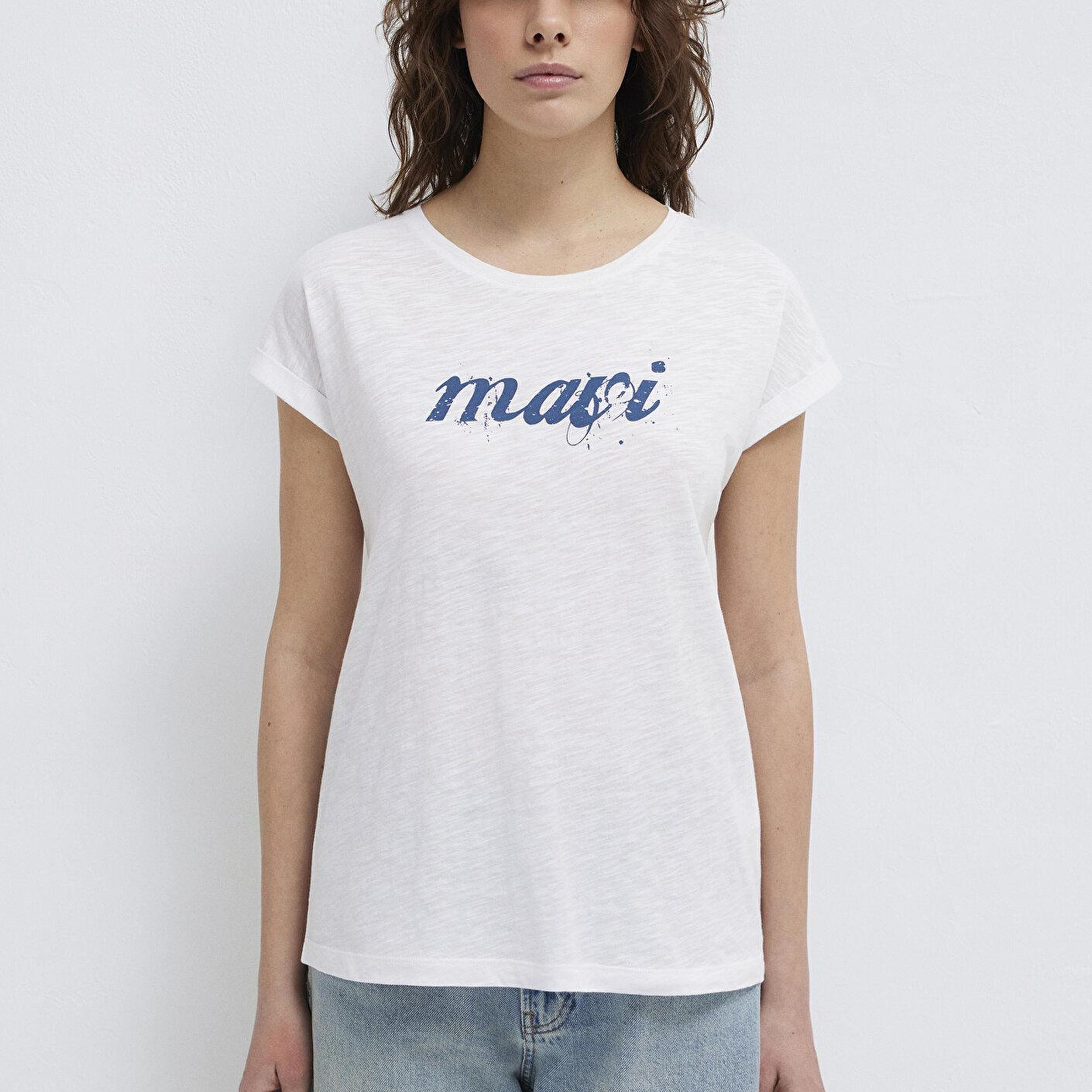 Mavi Mavi Logo Baskılı Beyaz Tişört Loose Fit / Bol Rahat Kesim 166422-620