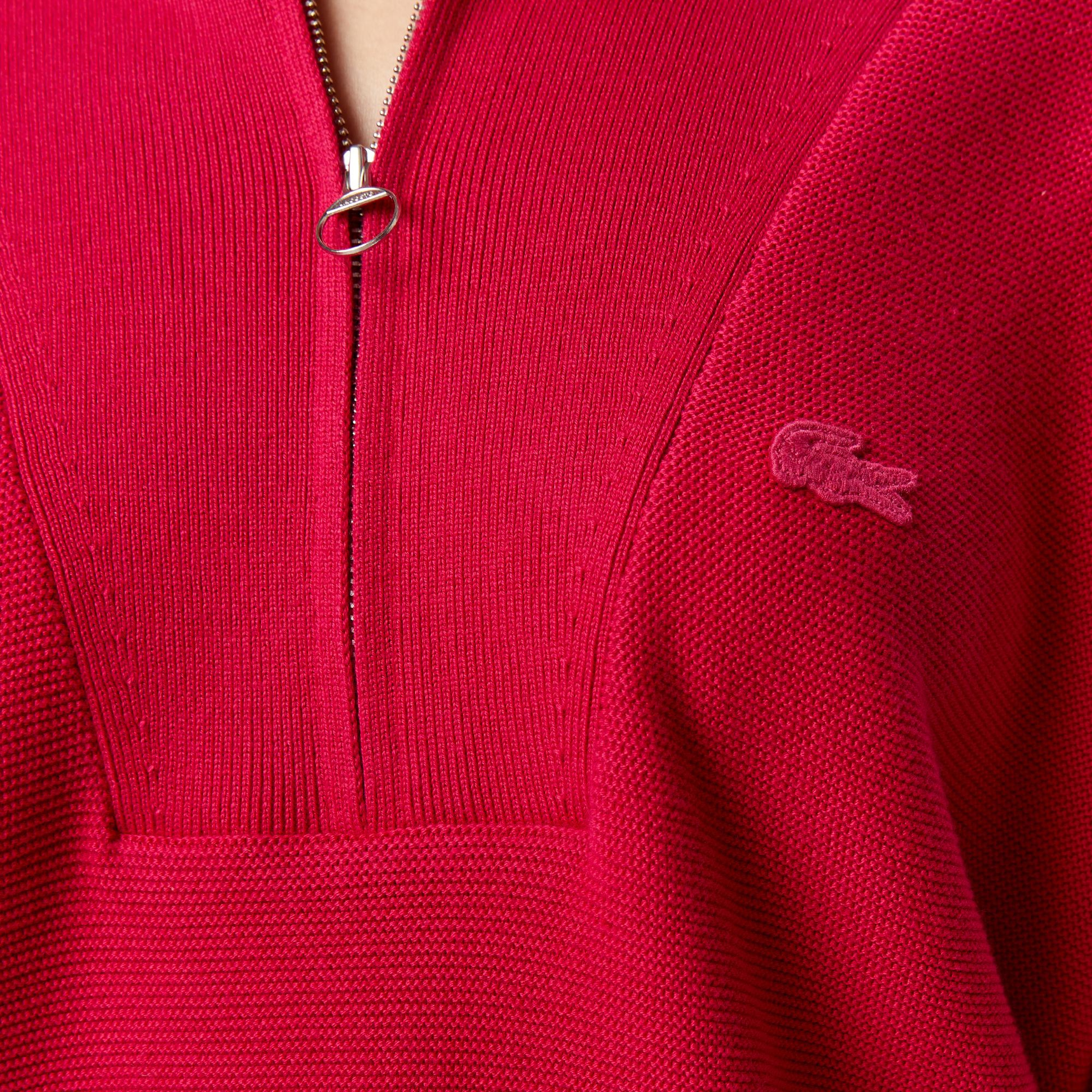 Lacoste Kadın Classic Fit Yarım Fermuarlı Kırmızı Kazak