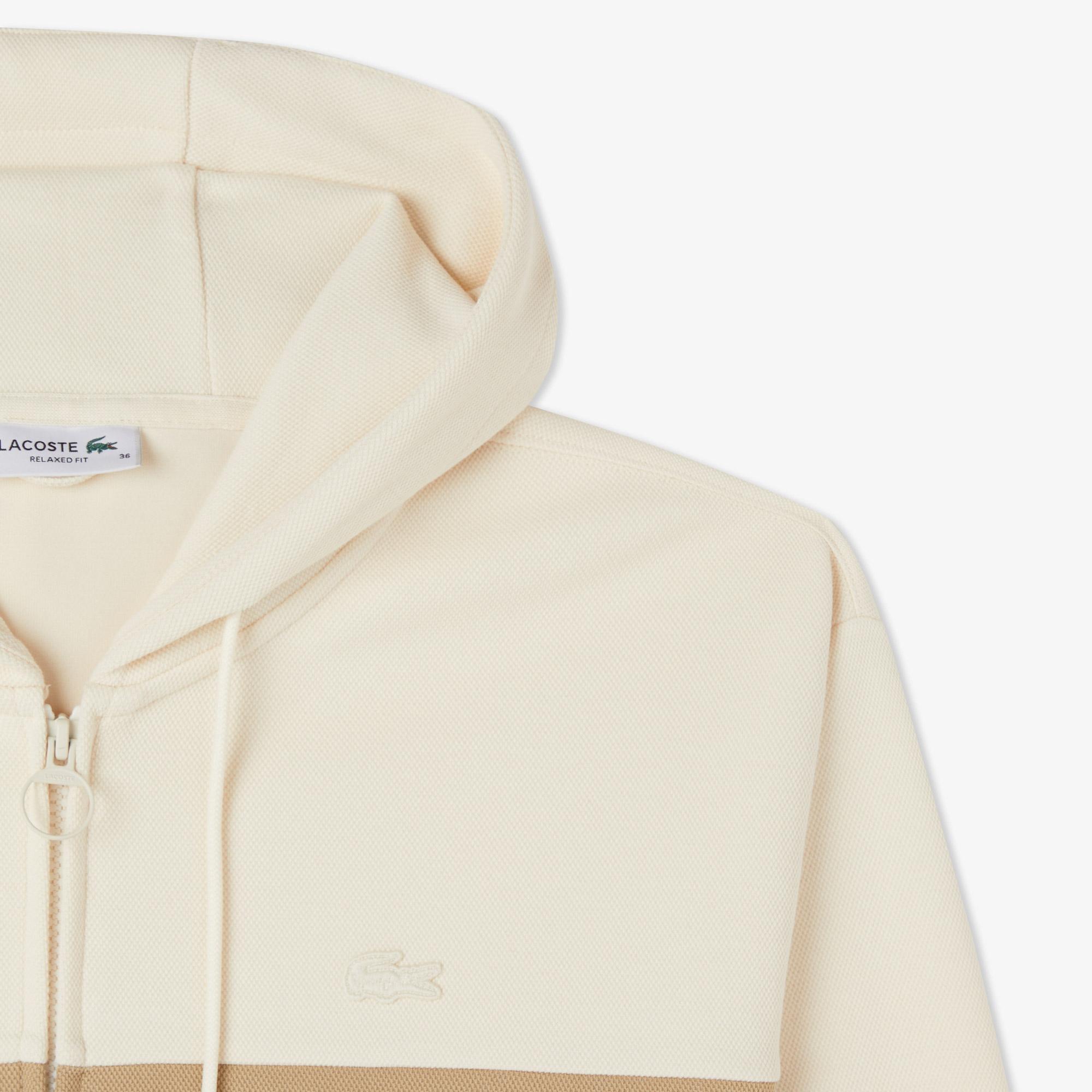 Lacoste Kadın Relaxed Fit Kapüşonlu Renk Bloklu Krem Sweatshirt