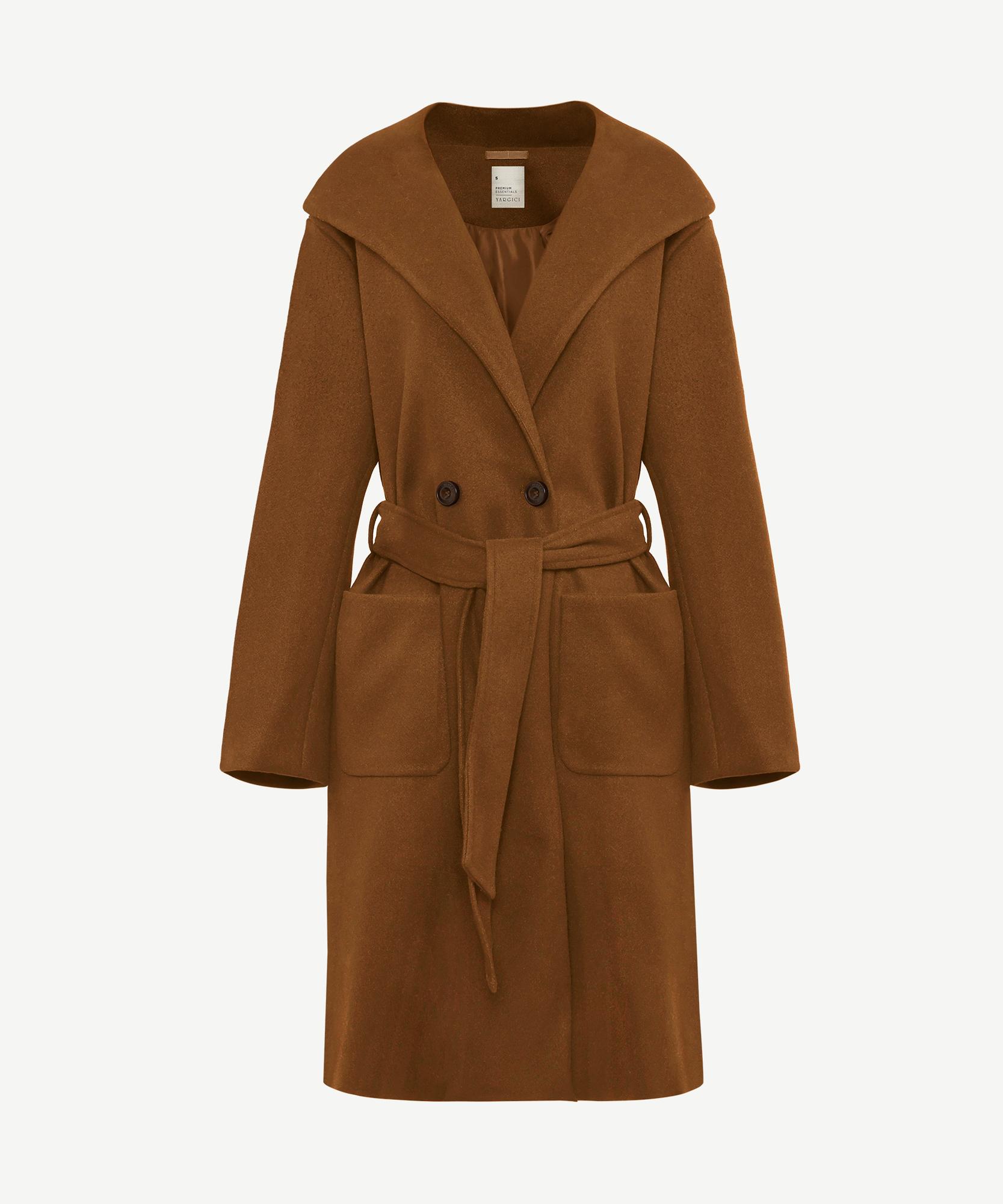 YARGICI Kapüşonlu Ve Kemerli Uzun Palto