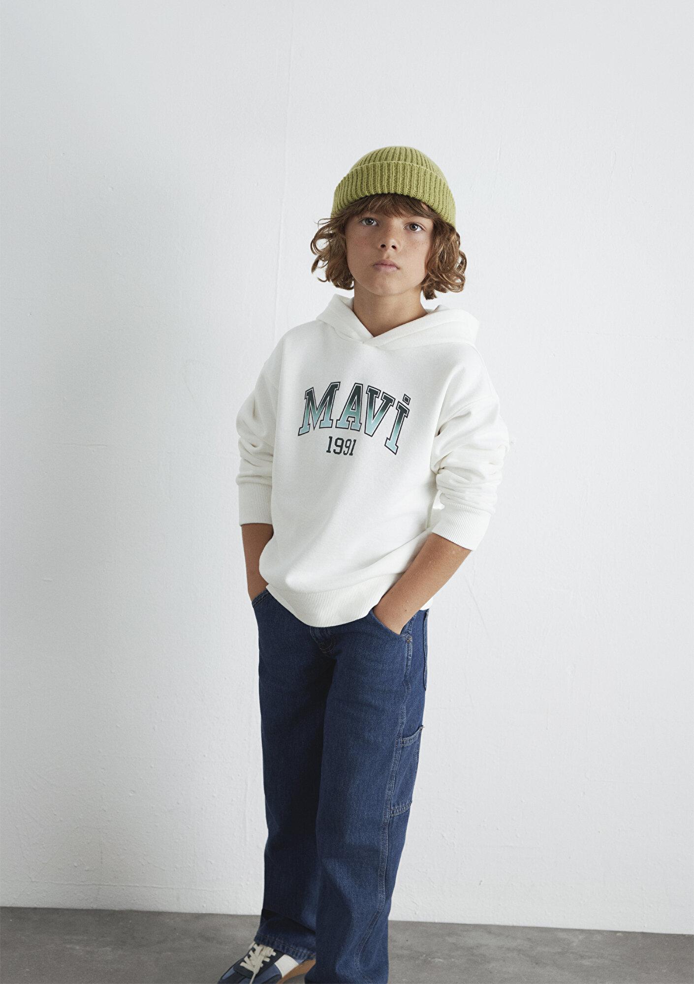 Mavi Mavi Logo Kapüşonlu Ekru Sweatshirt 6S10167-70057