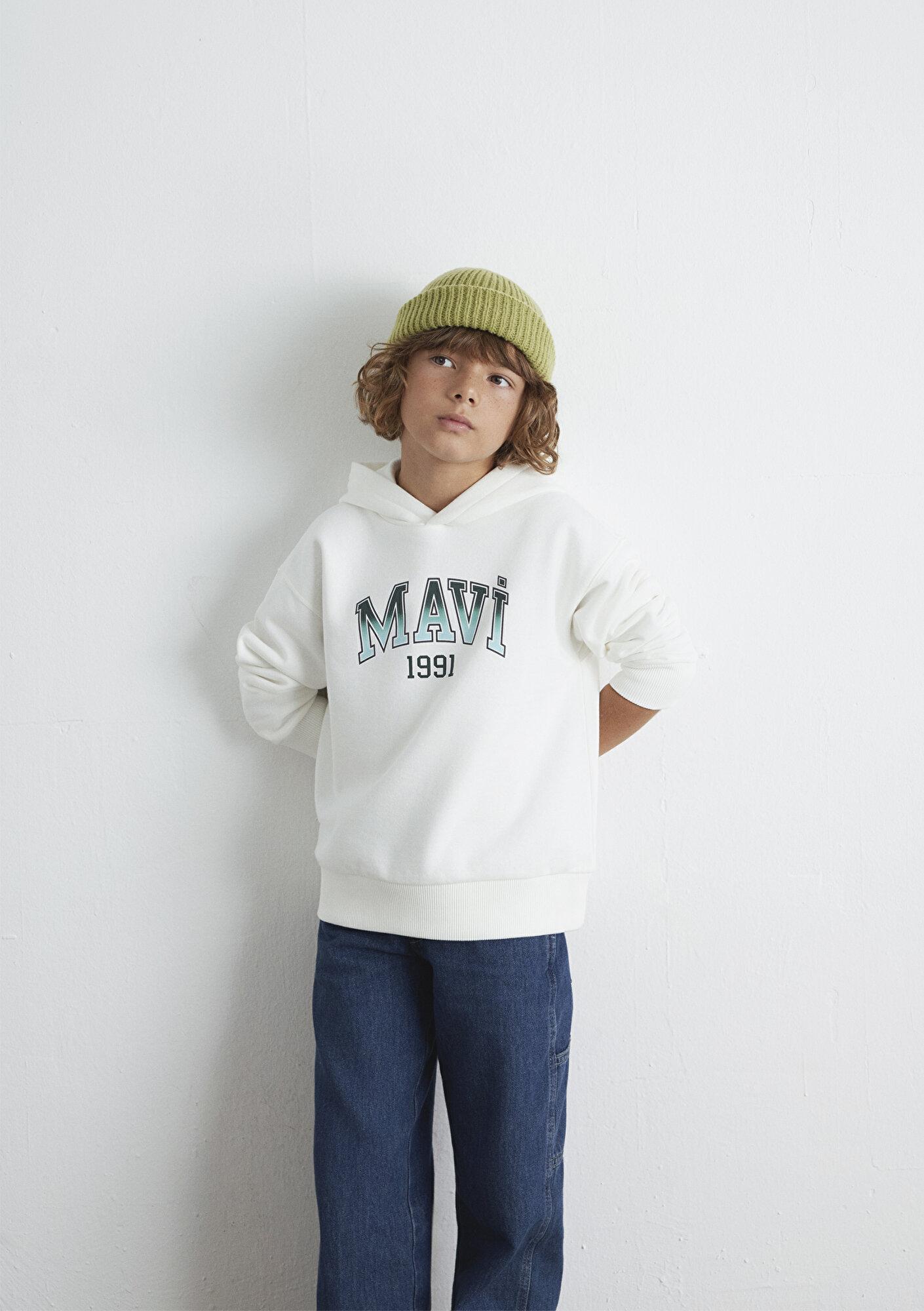 Mavi Mavi Logo Kapüşonlu Ekru Sweatshirt 6S10167-70057