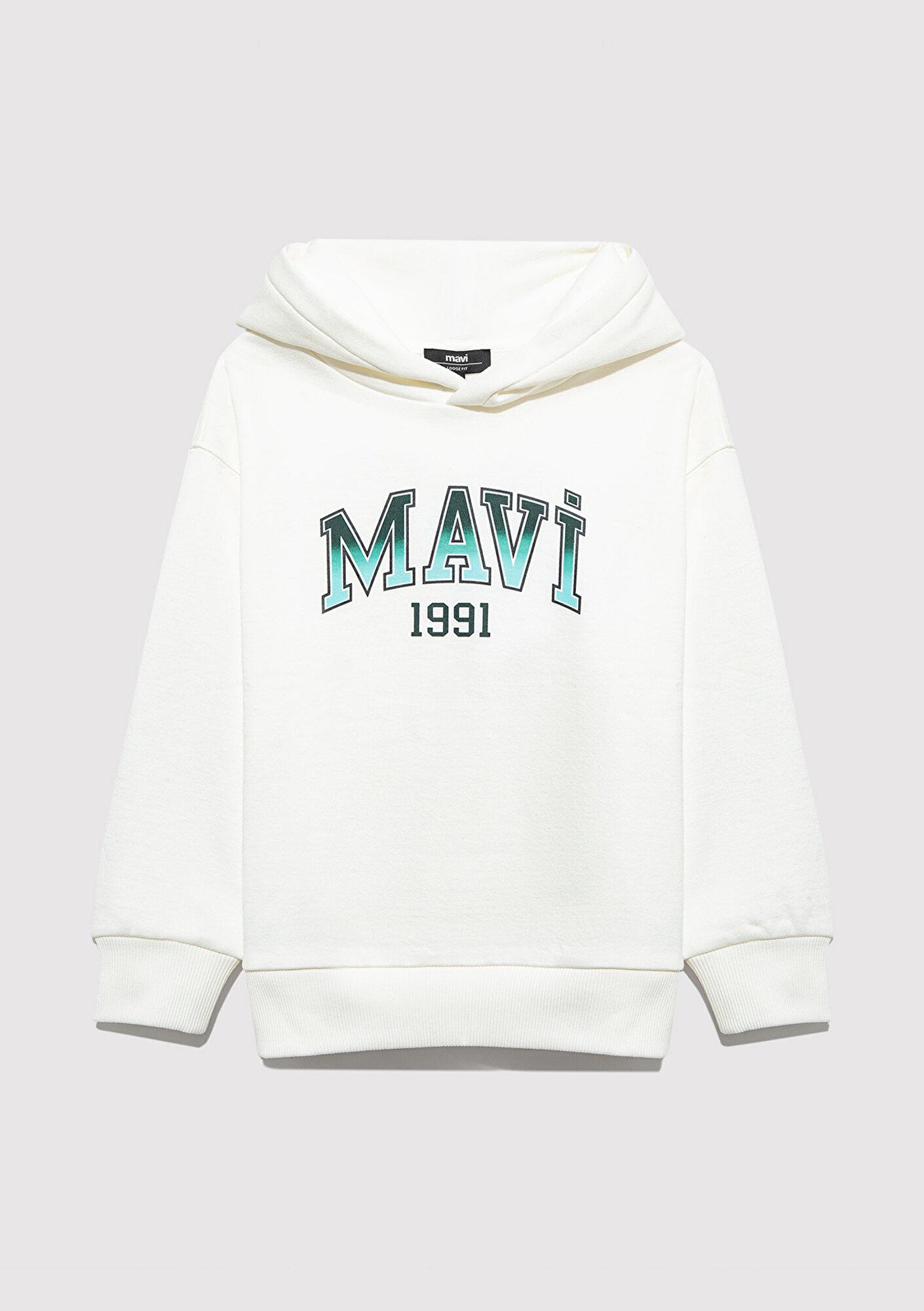 Mavi Mavi Logo Kapüşonlu Ekru Sweatshirt 6S10167-70057
