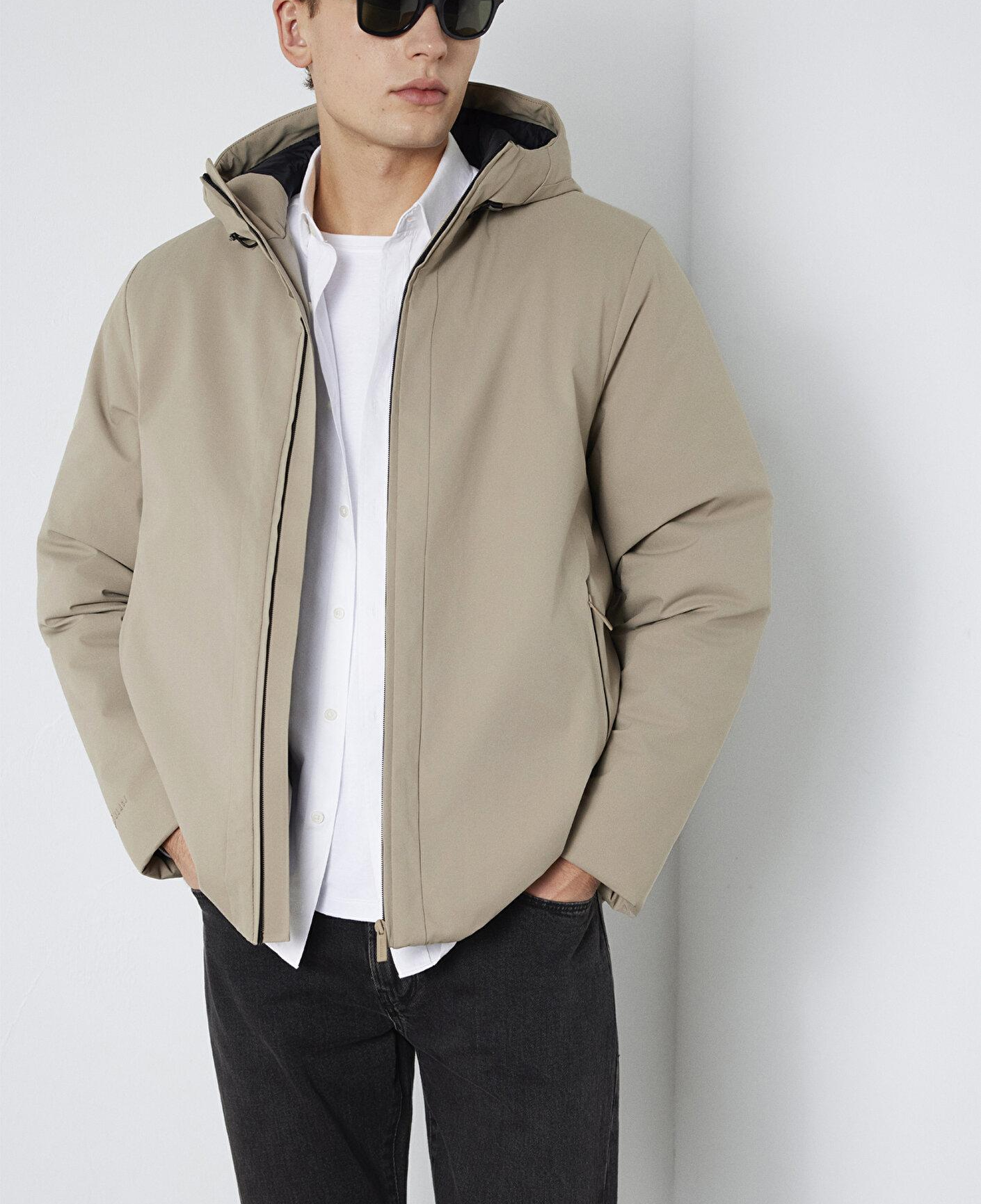 Mavi Kapüşonlu Bej Ceket Loose Fit / Bol Rahat Kesim 0110784-80697