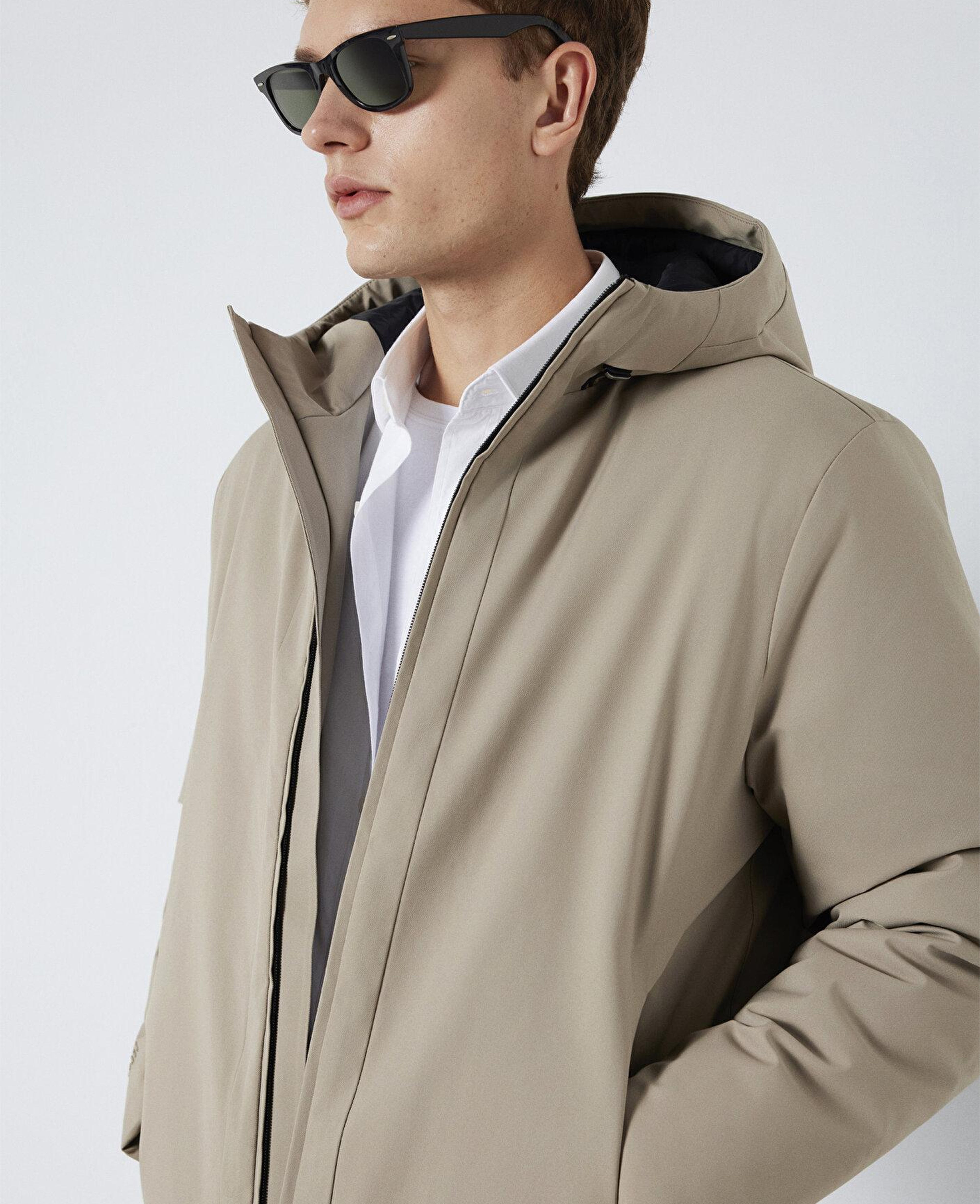 Mavi Kapüşonlu Bej Ceket Loose Fit / Bol Rahat Kesim 0110784-80697