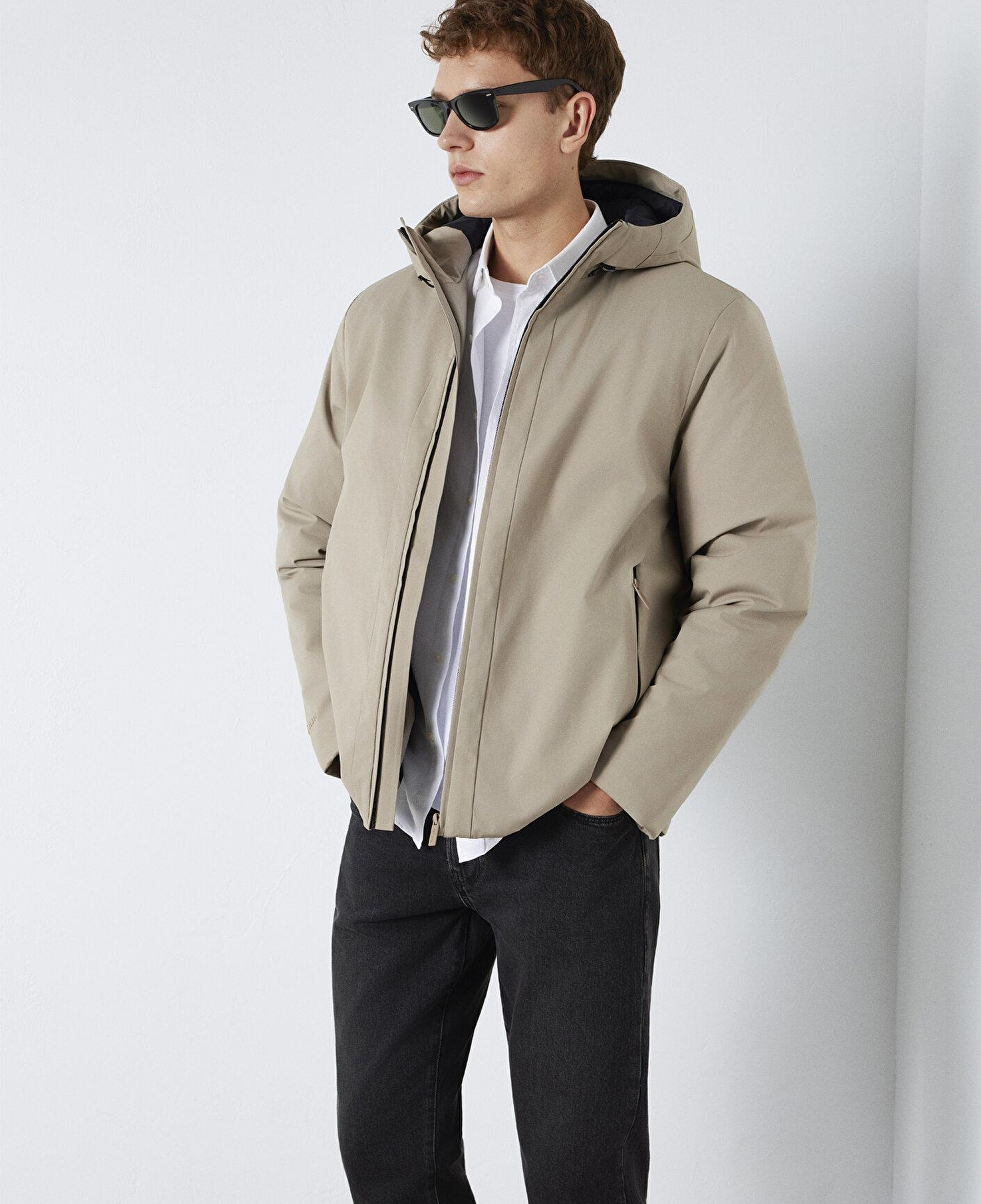 Mavi Kapüşonlu Bej Ceket Loose Fit / Bol Rahat Kesim 0110784-80697