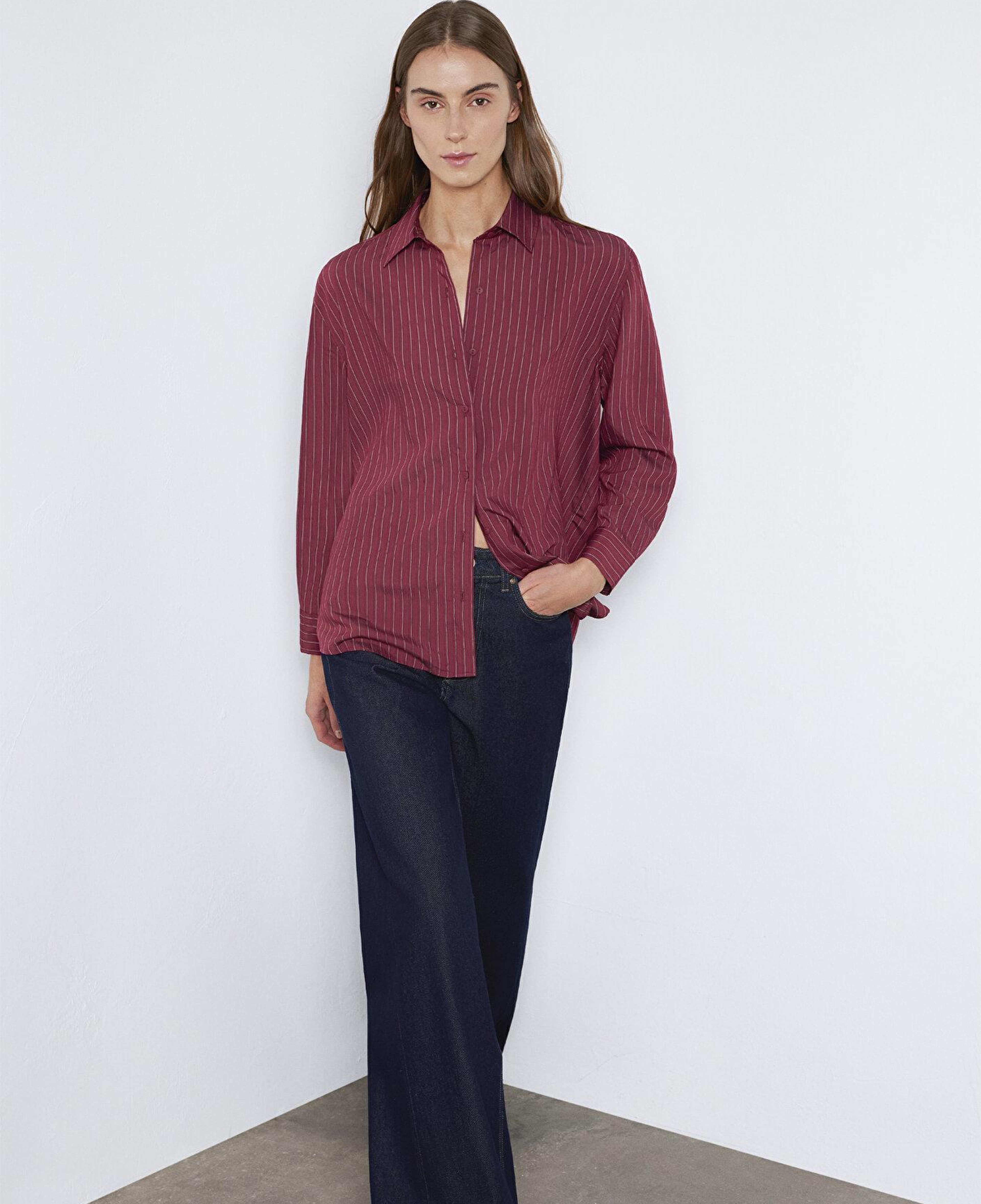 Mavi Çizgili Bordo Gömlek Loose Fit / Bol Rahat Kesim 1210683-91379