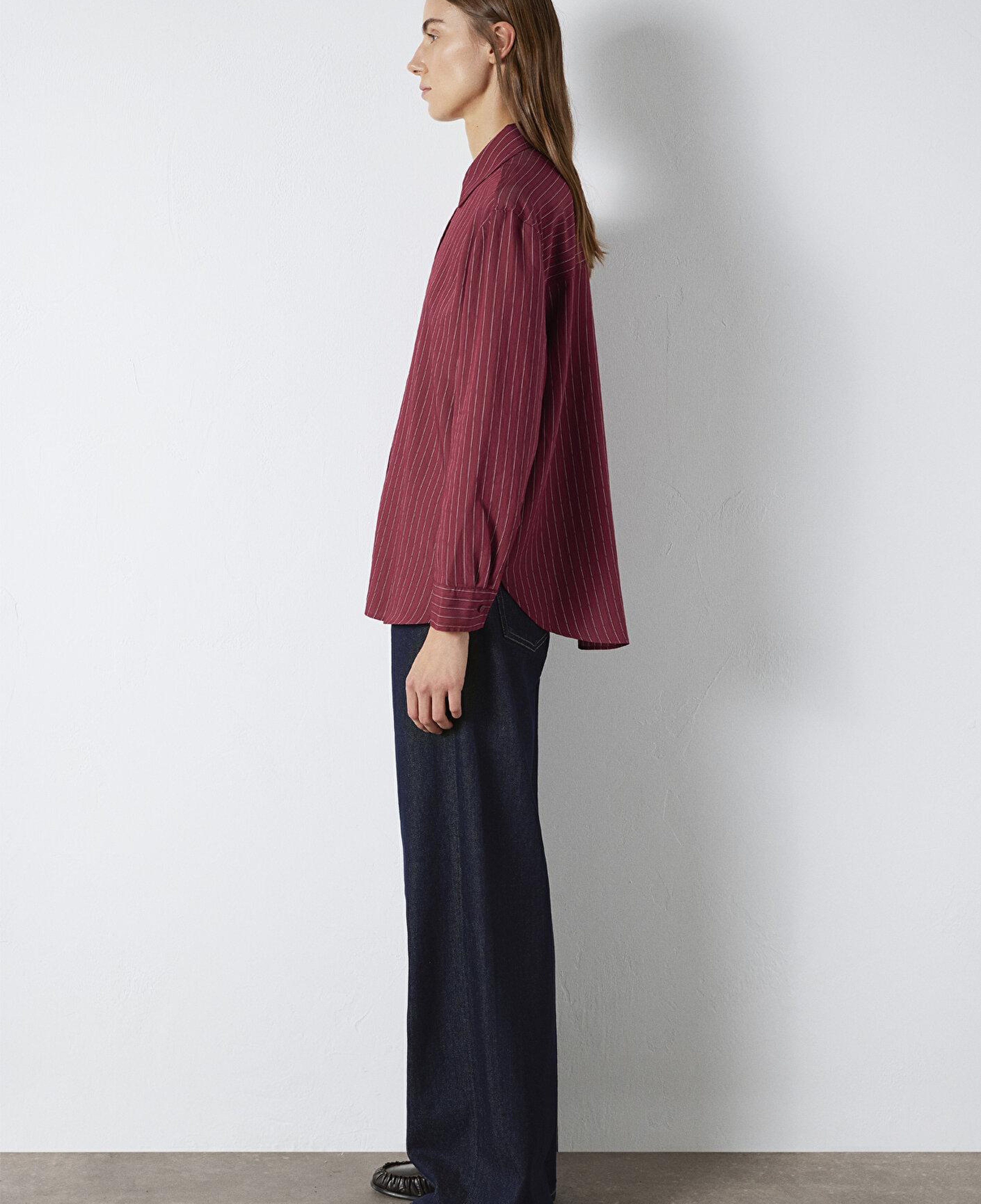 Mavi Çizgili Bordo Gömlek Loose Fit / Bol Rahat Kesim 1210683-91379