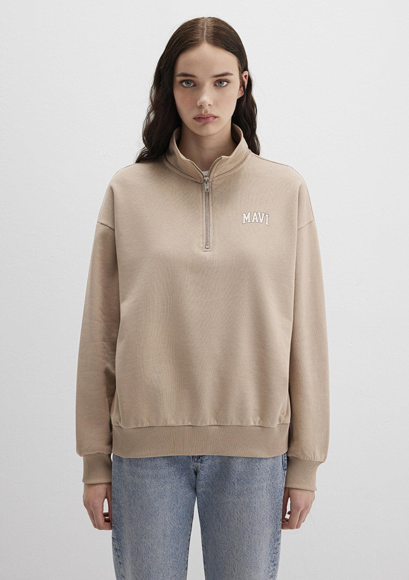 Mavi Mavi Logo Baskılı Bej Sweatshirt 1S10179-70344
