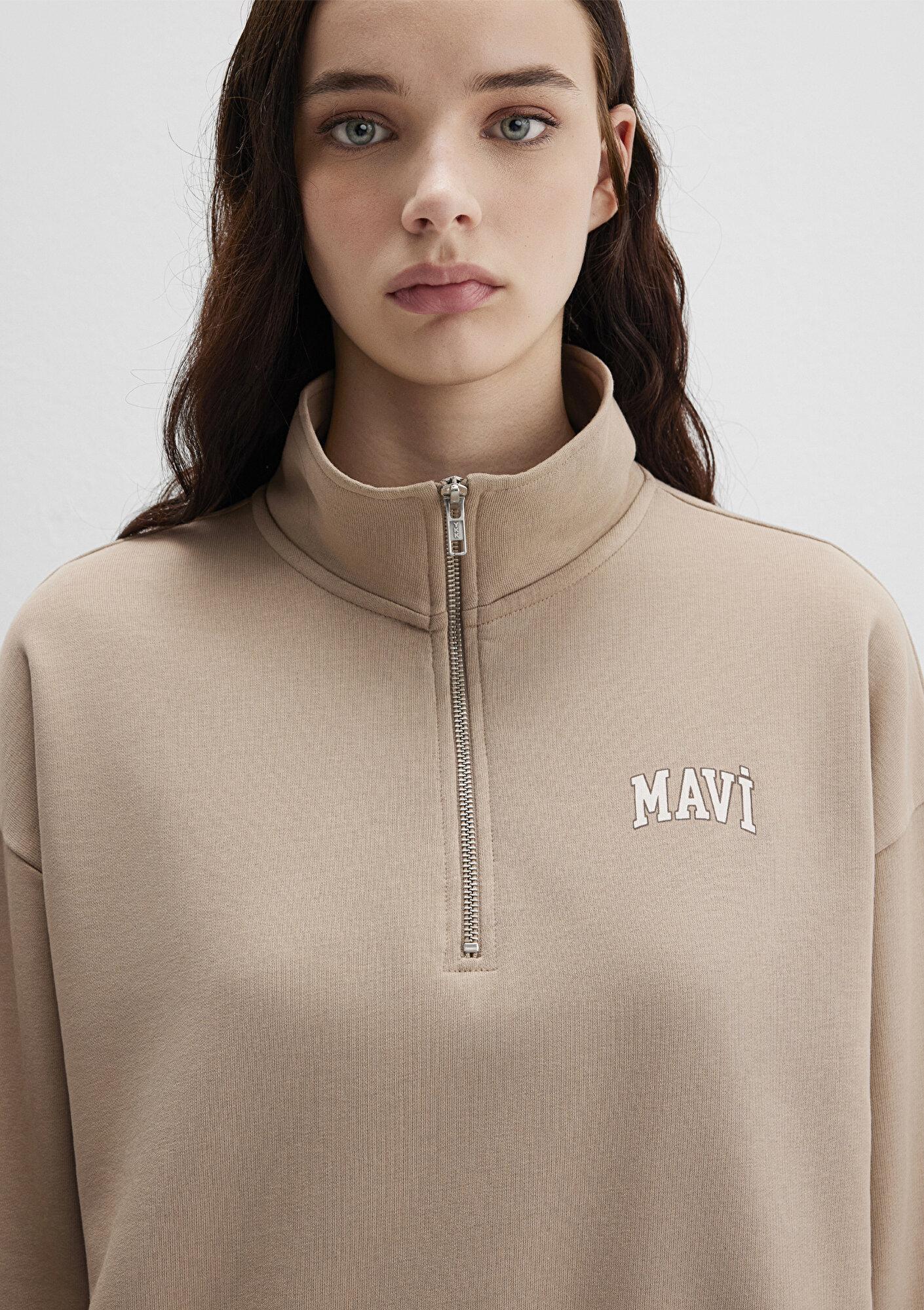 Mavi Mavi Logo Baskılı Bej Sweatshirt 1S10179-70344