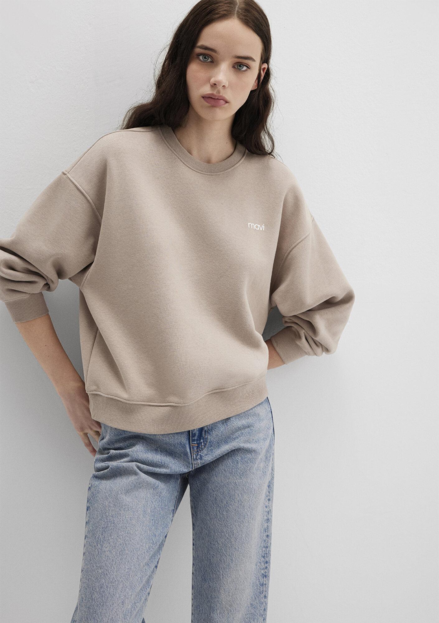 Mavi Mavi Logo Baskılı Bej Sweatshirt 1S10490-70344
