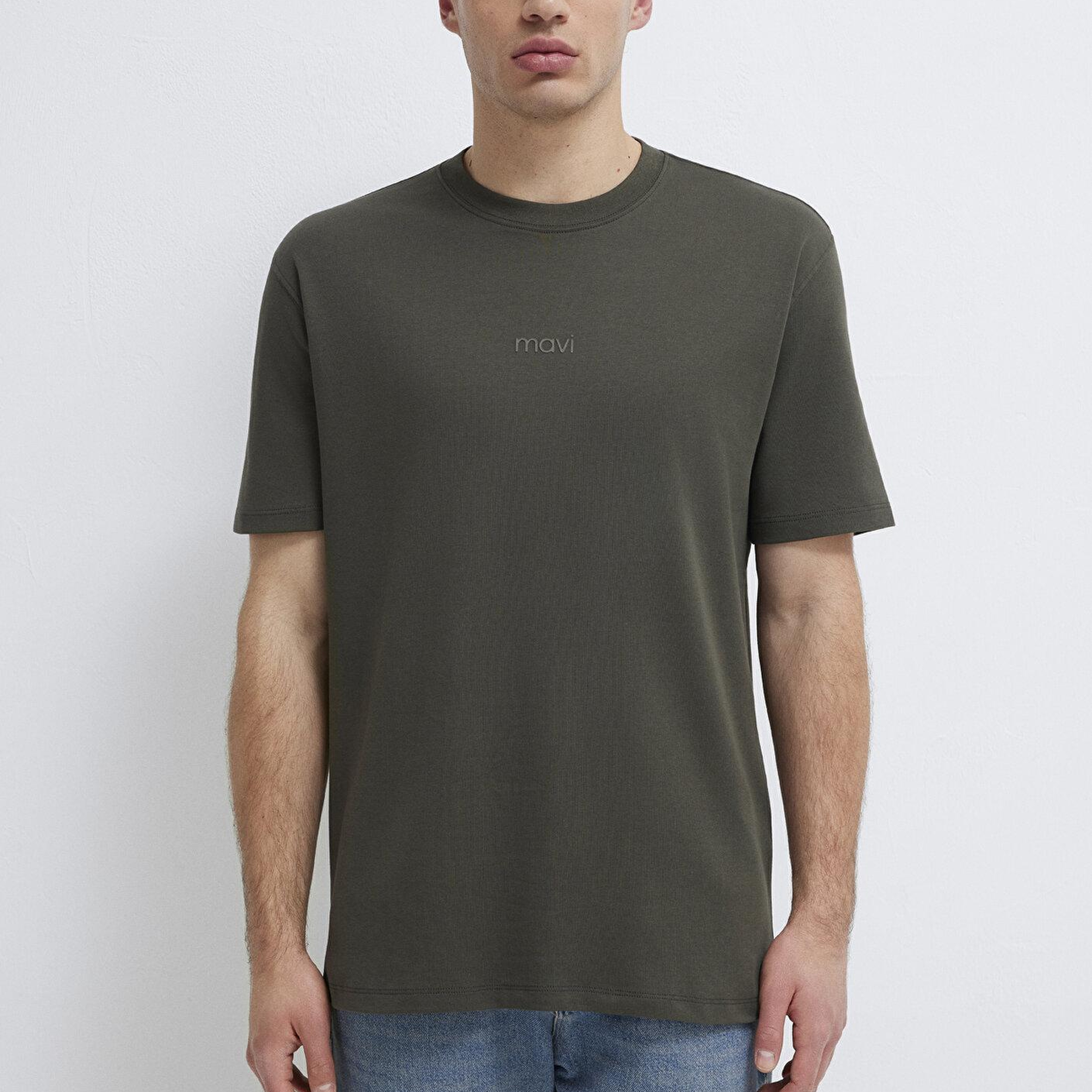 Mavi Mavi Logo Haki Basic İnterlok Tişört Loose Fit / Bol Rahat Kesim 0613102-71553