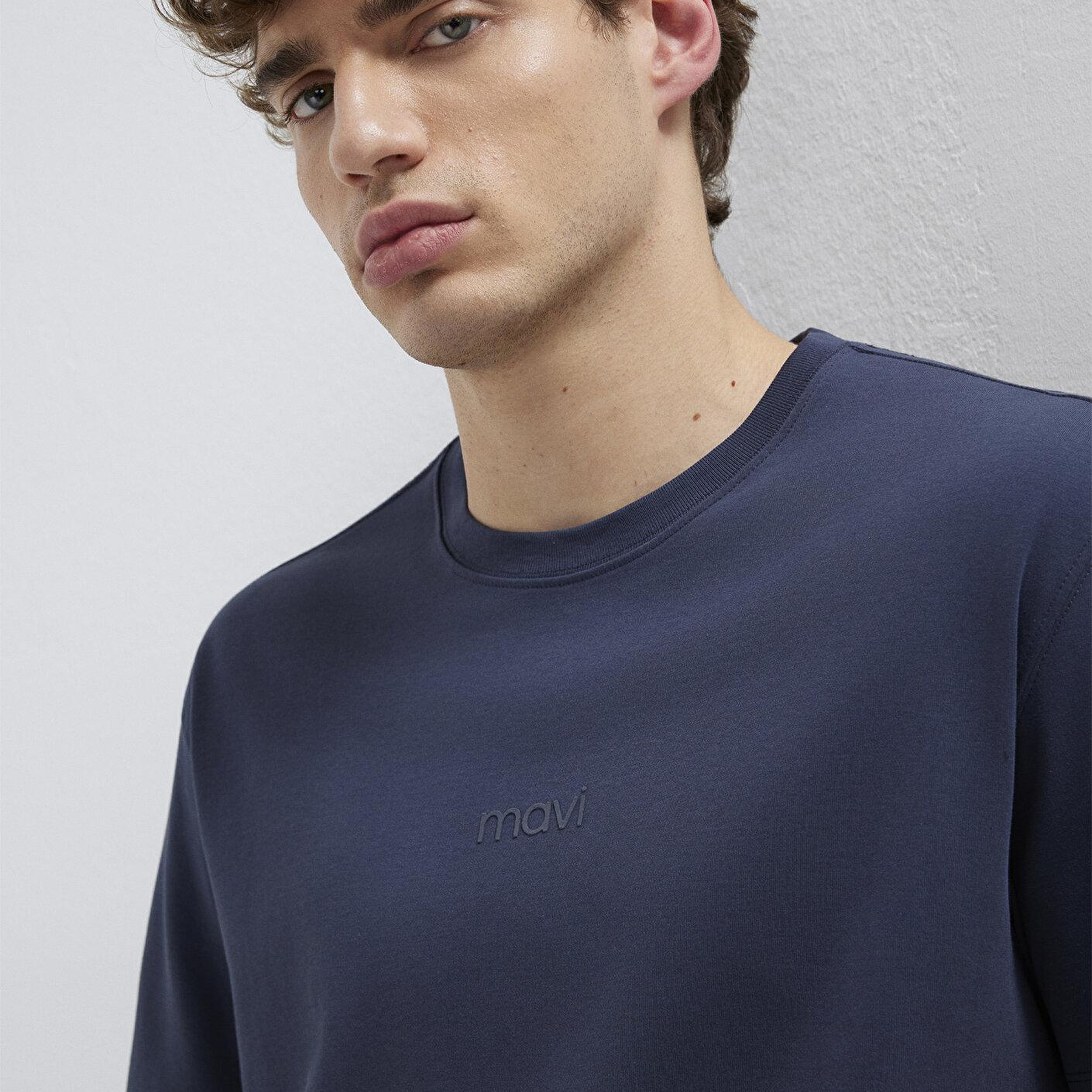 Mavi Mavi Logo Lacivert Basic İnterlok Tişört Loose Fit / Bol Rahat Kesim 0613102-85315