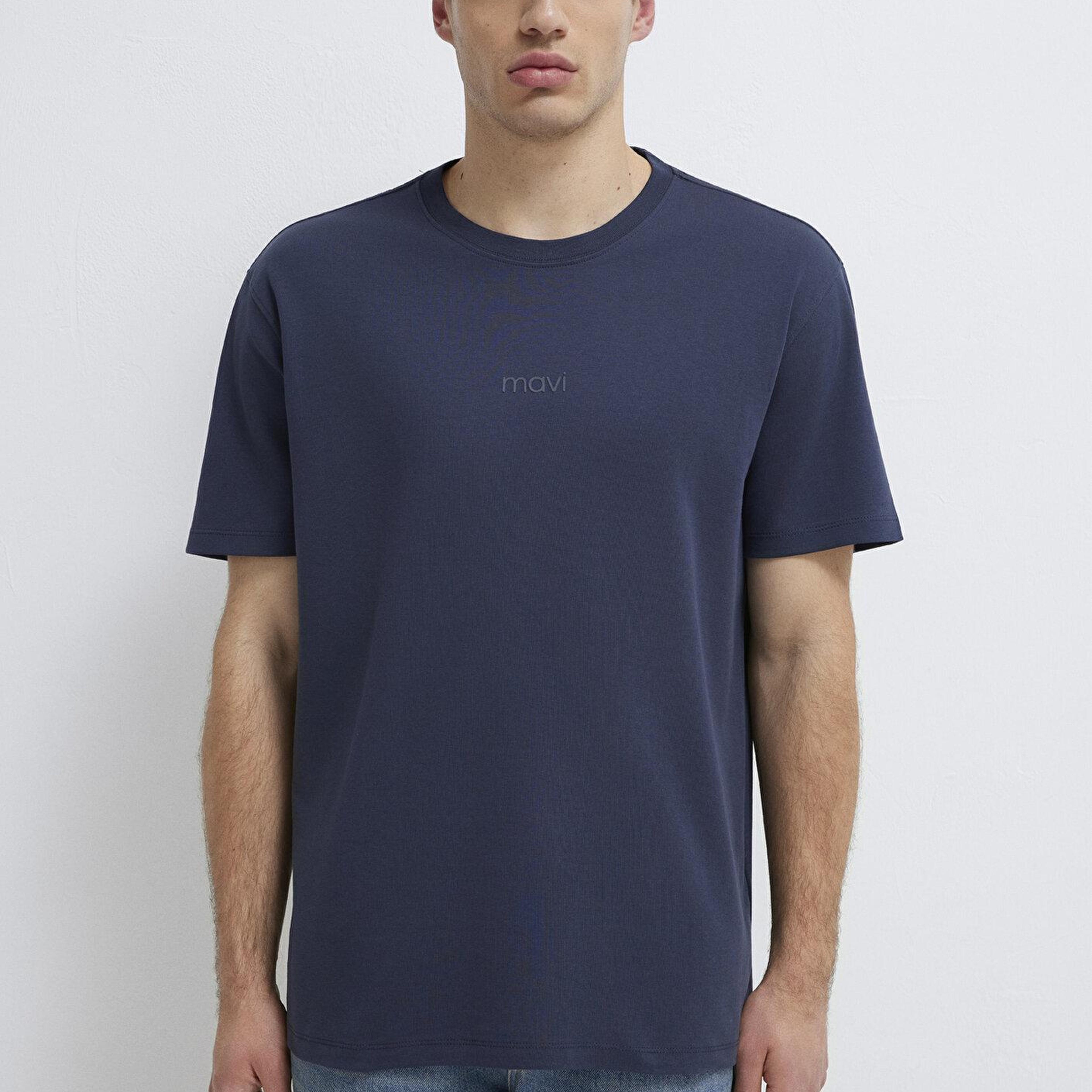 Mavi Mavi Logo Lacivert Basic İnterlok Tişört Loose Fit / Bol Rahat Kesim 0613102-85315