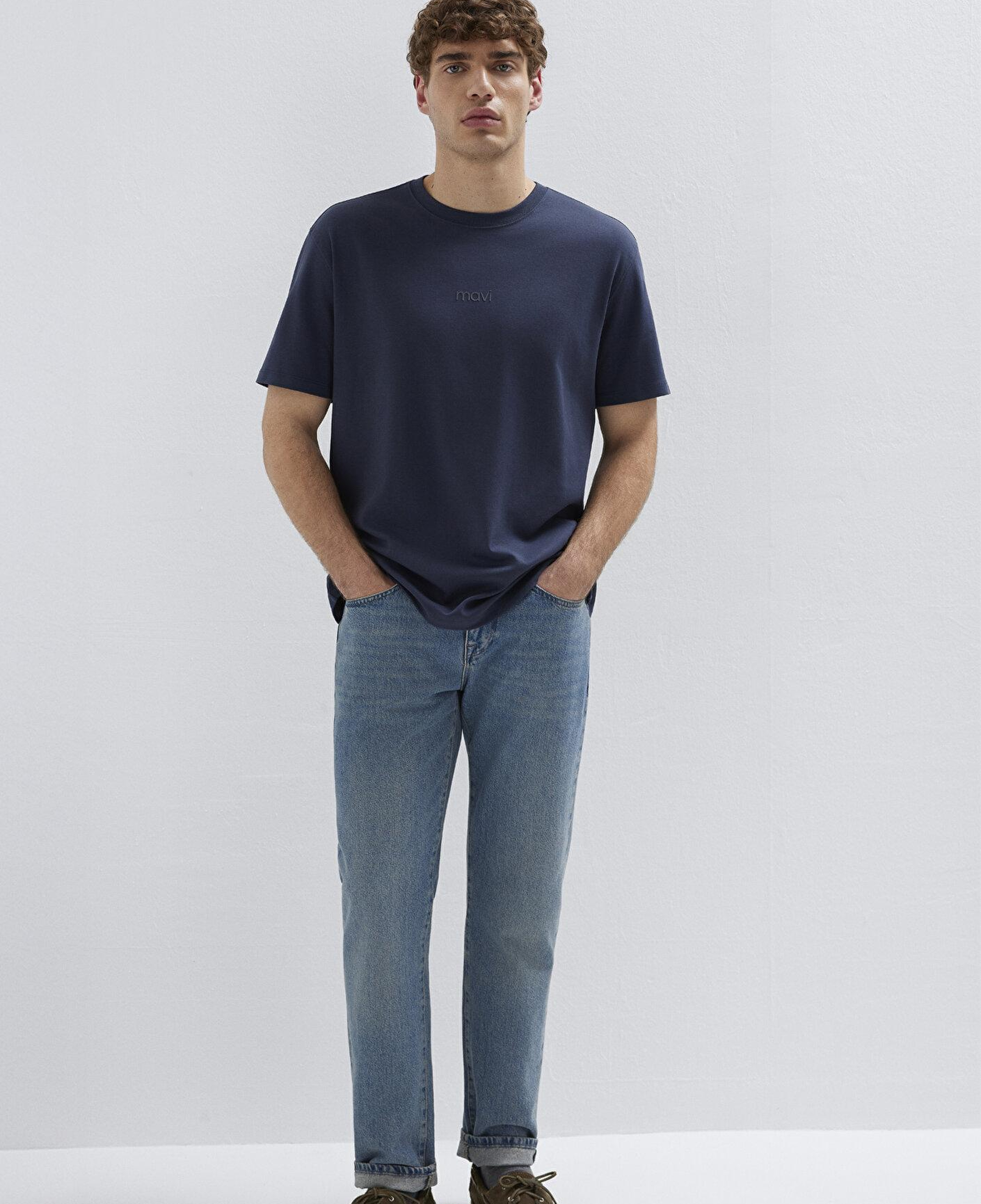 Mavi Mavi Logo Lacivert Basic İnterlok Tişört Loose Fit / Bol Rahat Kesim 0613102-85315