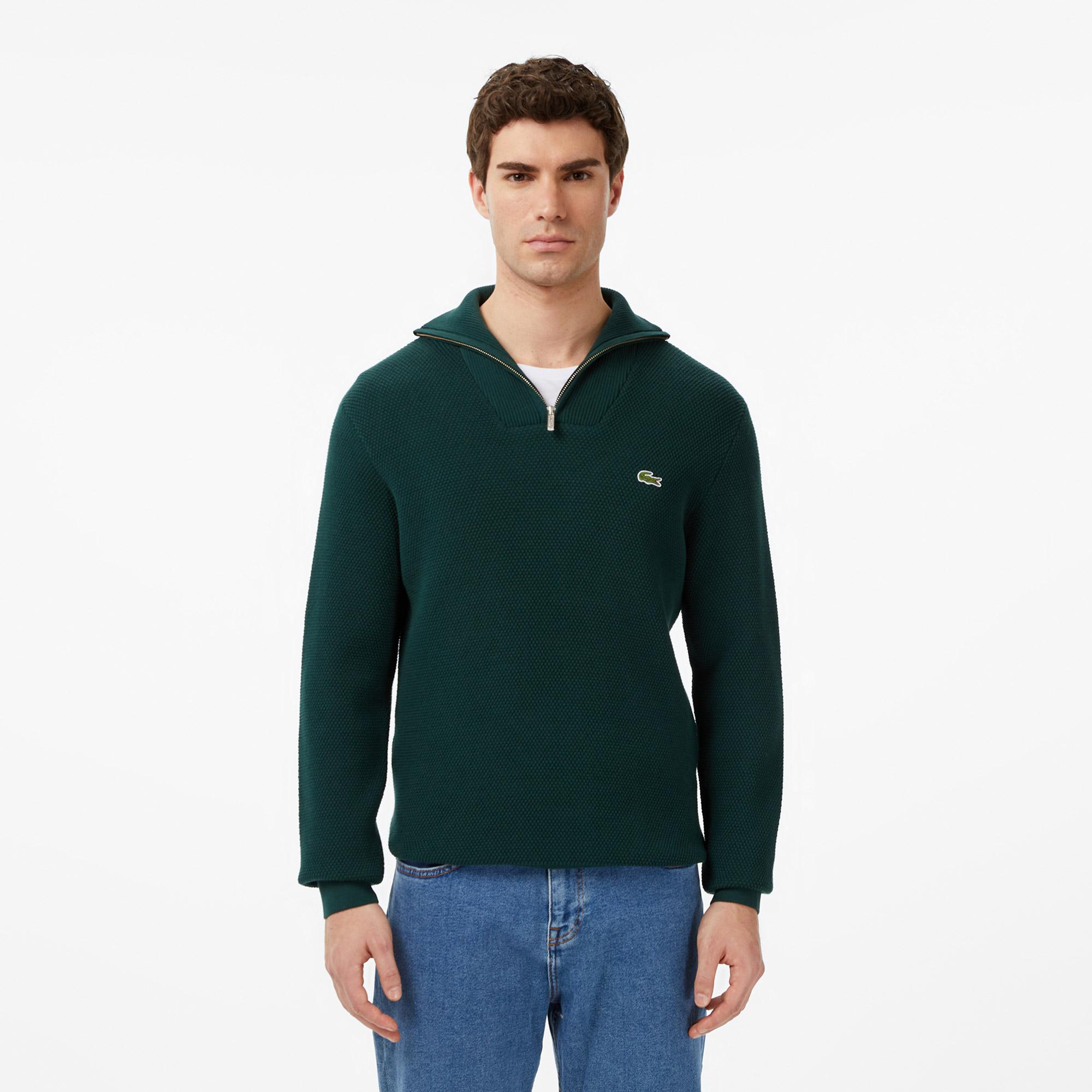 Lacoste Erkek Classic Fit Yarım Fermuarlı Yeşil Kazak