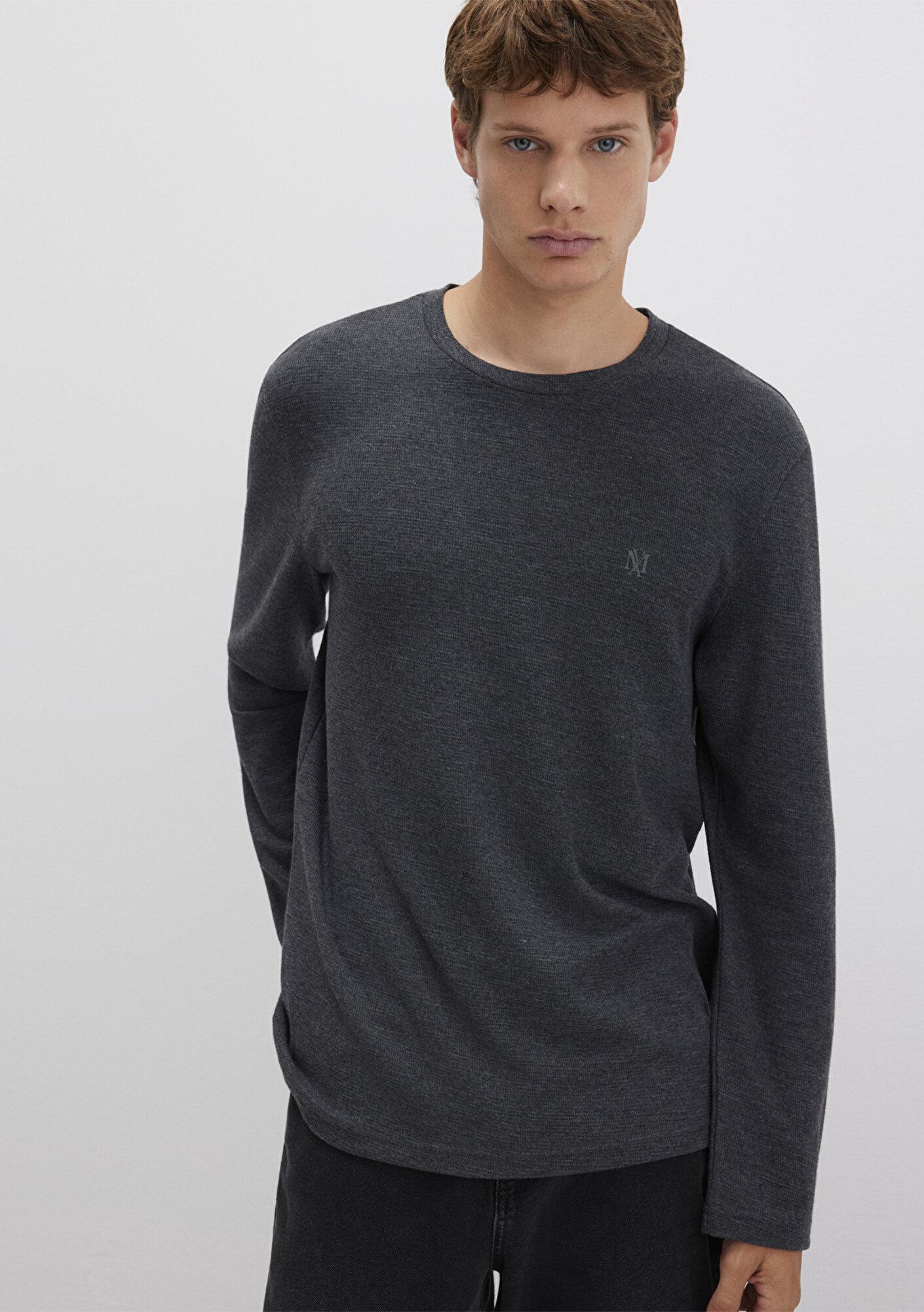 Mavi Uzun Kollu Antrasit Basic Tişört Slim Fit / Dar Kesim 065755-29758