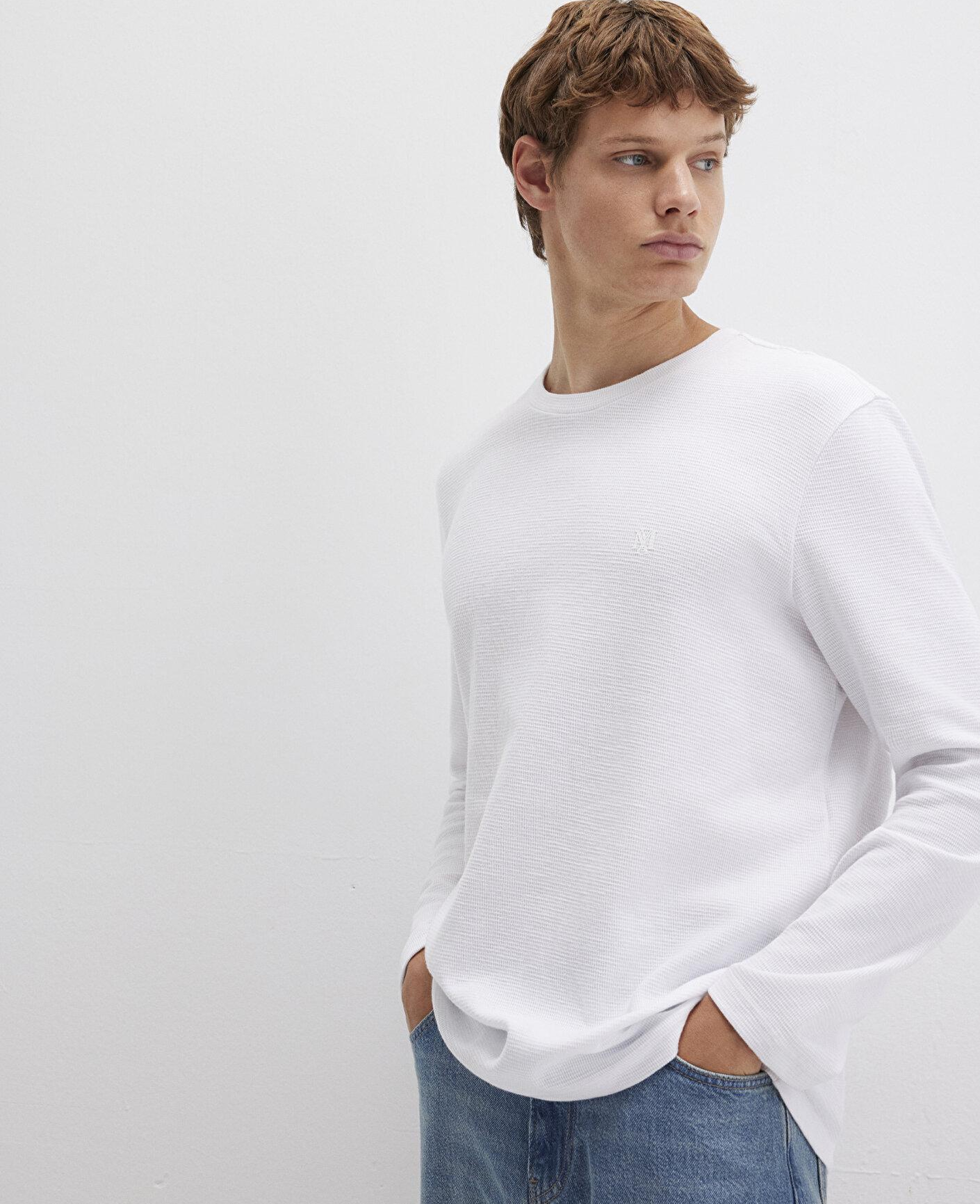 Mavi Uzun Kollu Beyaz Basic Tişört Slim Fit / Dar Kesim 065755-620