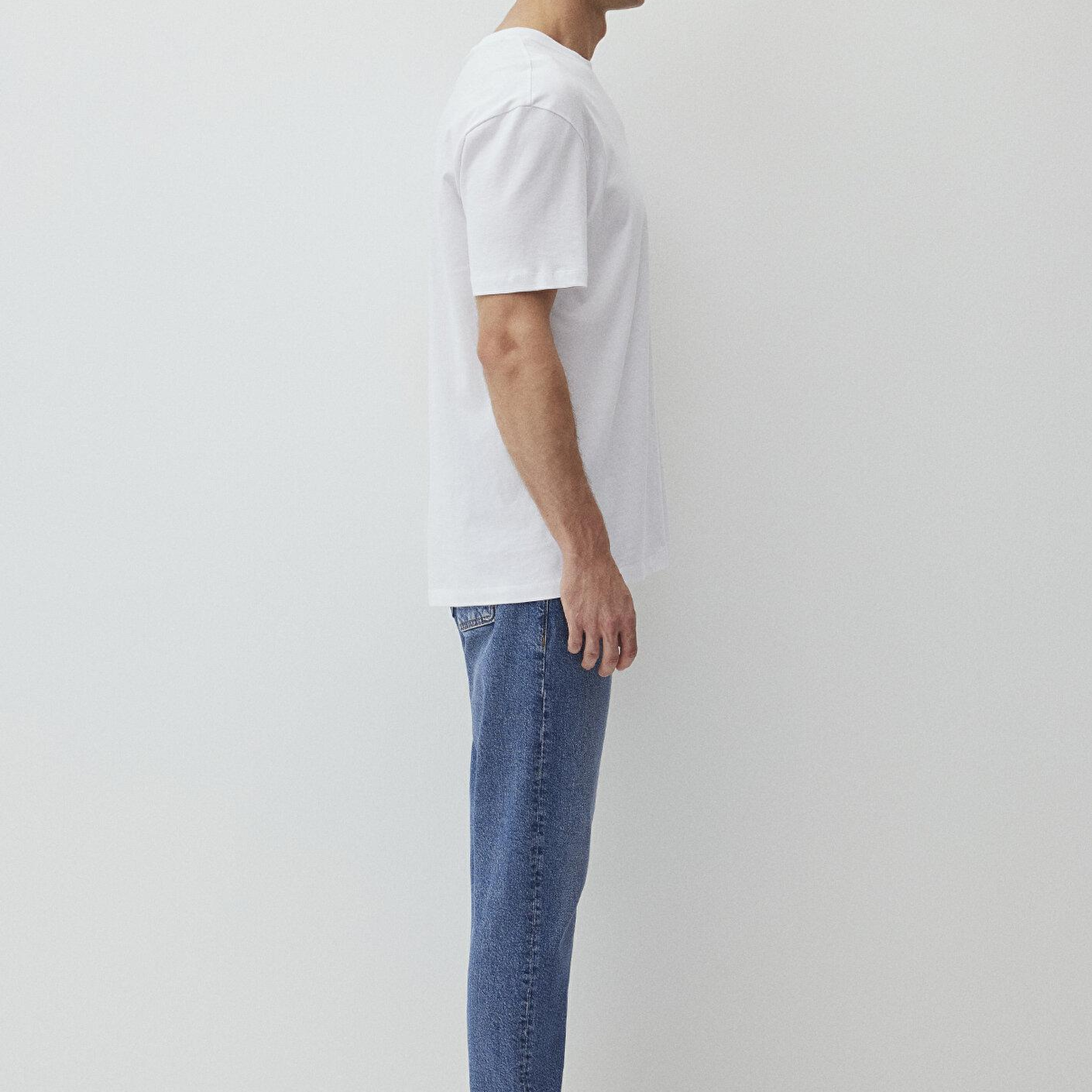 Mavi Beyaz Basic Tişört Loose Fit / Bol Rahat Kesim 066249-620