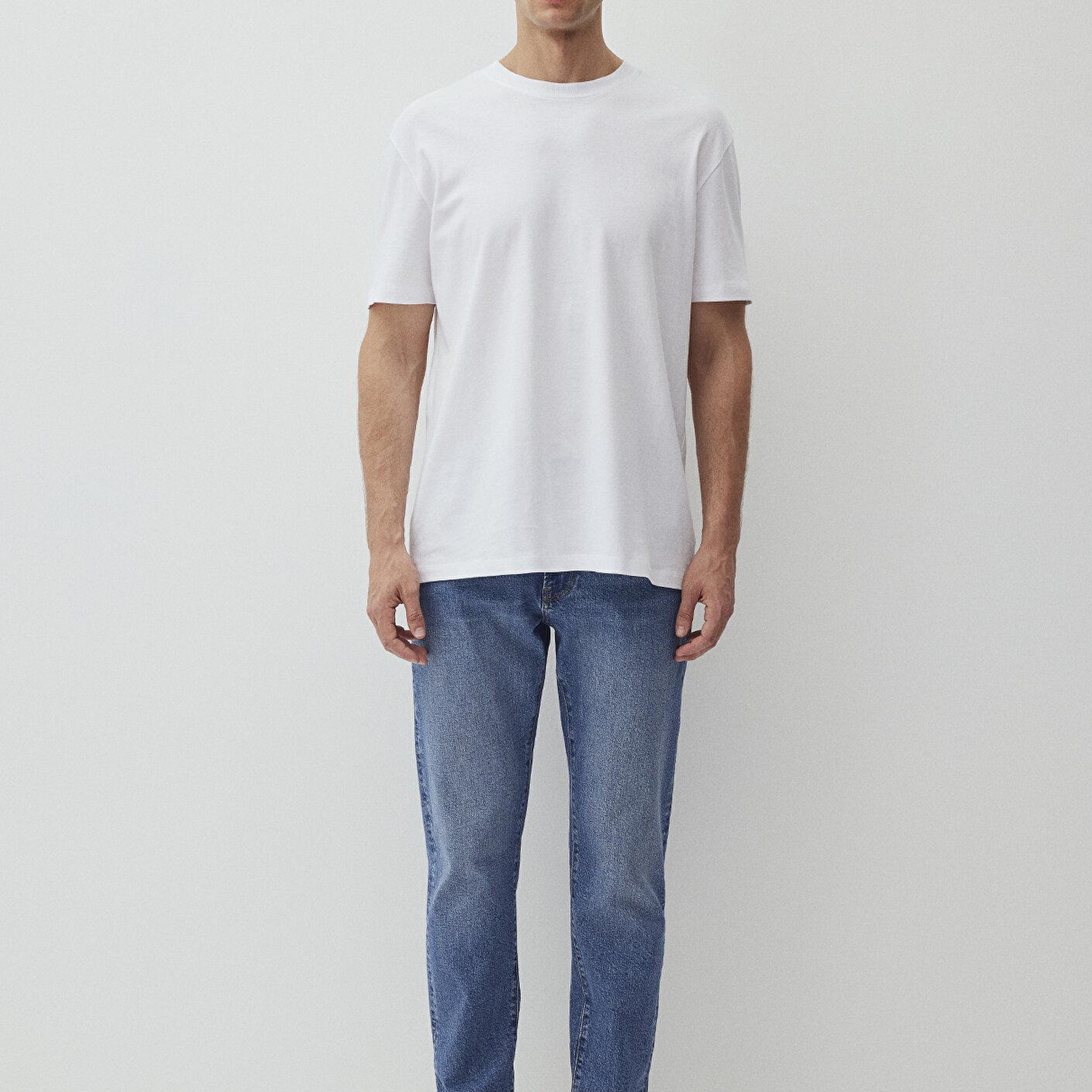 Mavi Beyaz Basic Tişört Loose Fit / Bol Rahat Kesim 066249-620
