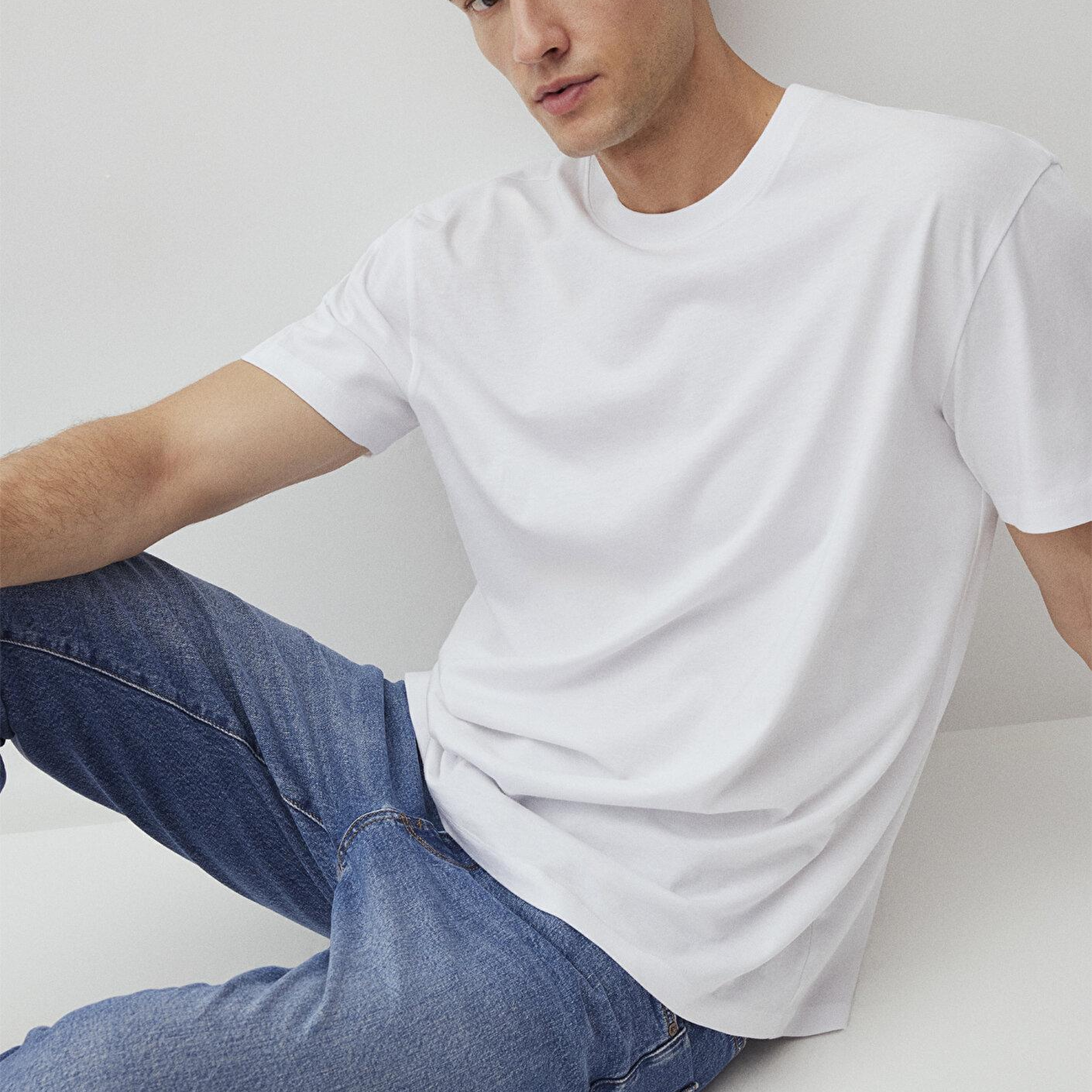 Mavi Beyaz Basic Tişört Loose Fit / Bol Rahat Kesim 066249-620