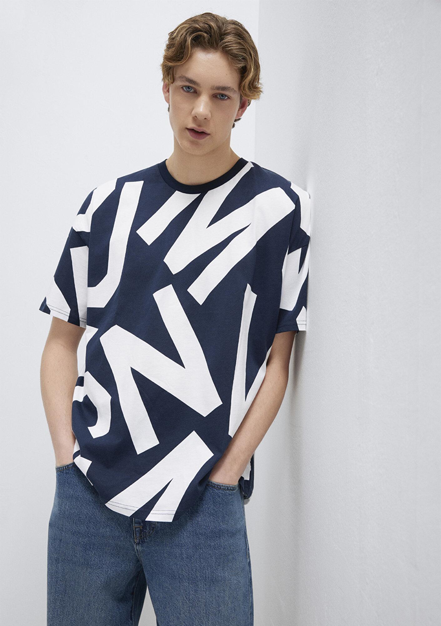 Mavi MVJNS Baskılı Lacivert Tişört Oversize / Geniş Kesim 0610271-70490