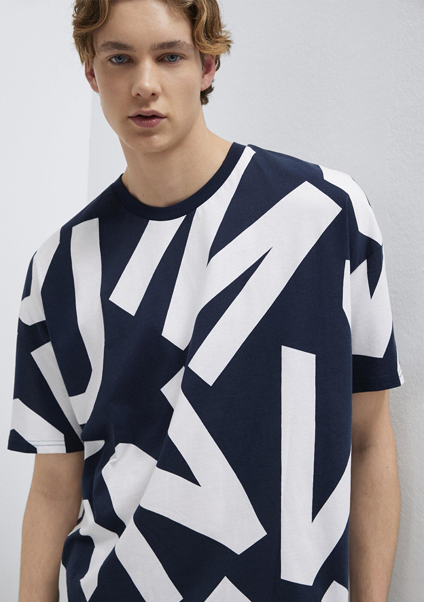 Mavi MVJNS Baskılı Lacivert Tişört Oversize / Geniş Kesim 0610271-70490