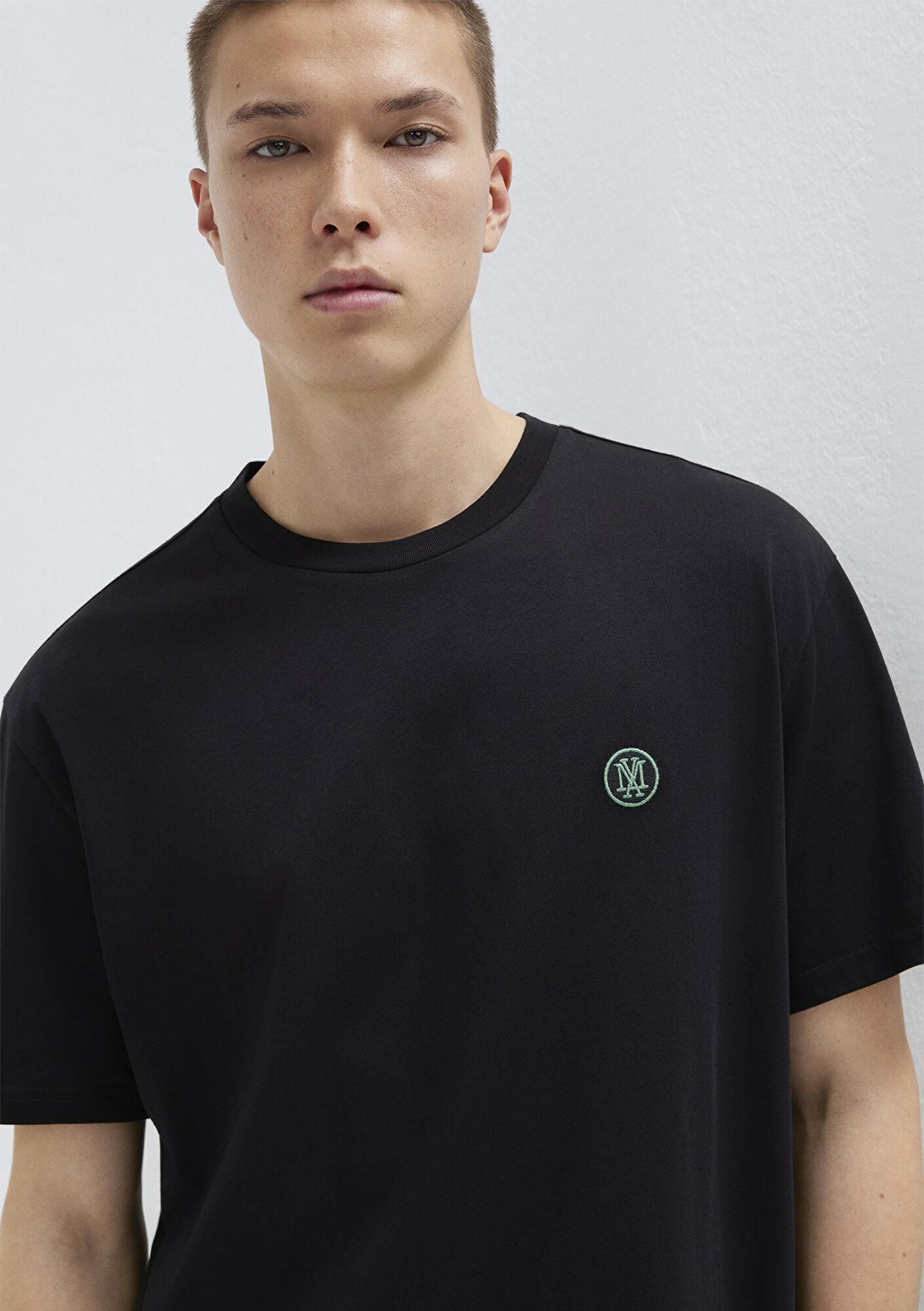 Mavi Mavi Logo İşlemeli Siyah Basic Tişört Loose Fit / Bol Rahat Kesim 067074-900