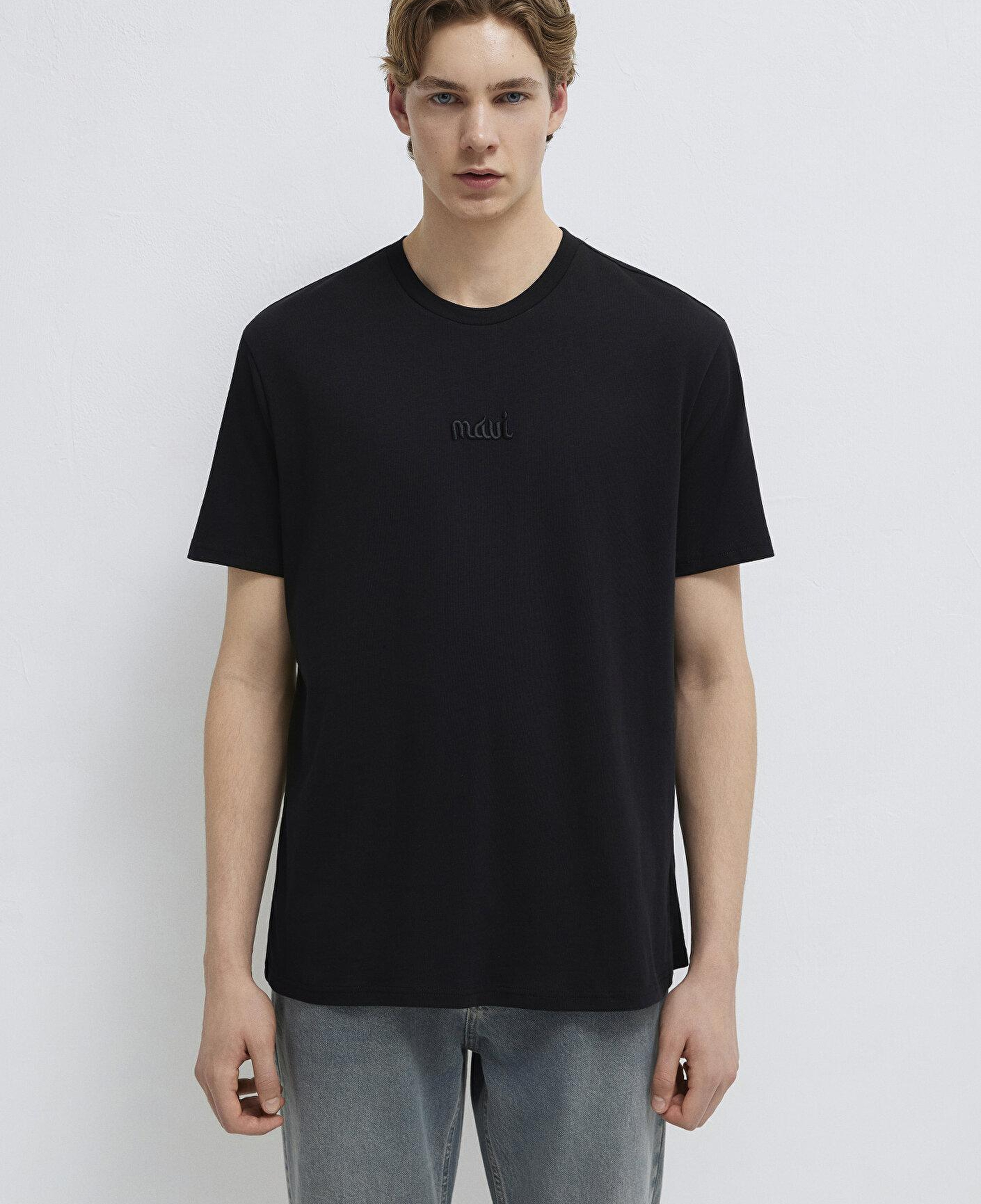 Mavi Mavi Nakışlı Siyah Basic Tişört Loose Fit / Bol Rahat Kesim 0610100-900