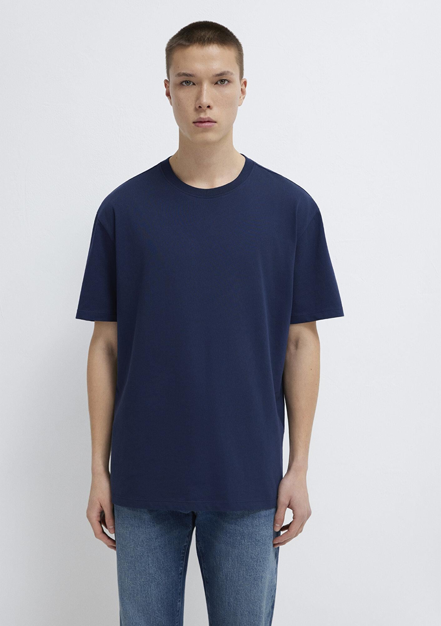 Mavi Lacivert Basic Tişört Loose Fit / Bol Rahat Kesim 066249-70497