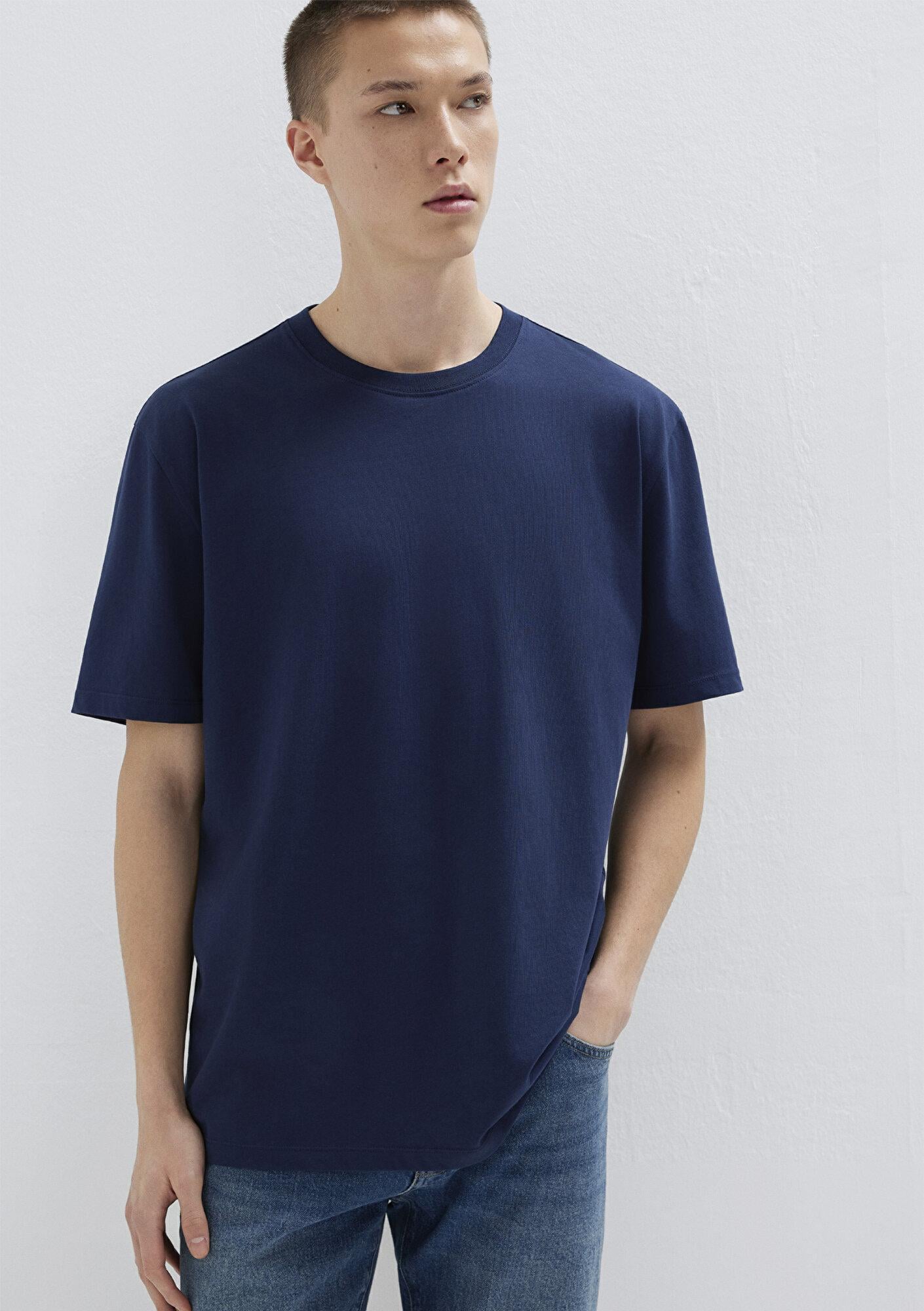 Mavi Lacivert Basic Tişört Loose Fit / Bol Rahat Kesim 066249-70497