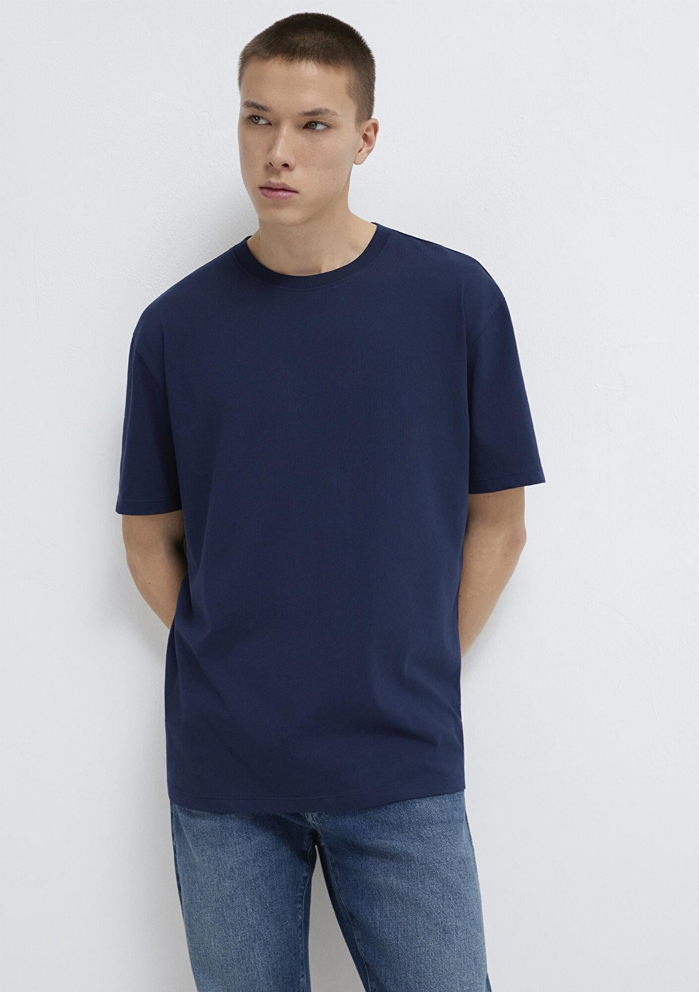 Mavi Lacivert Basic Tişört Loose Fit / Bol Rahat Kesim 066249-70497