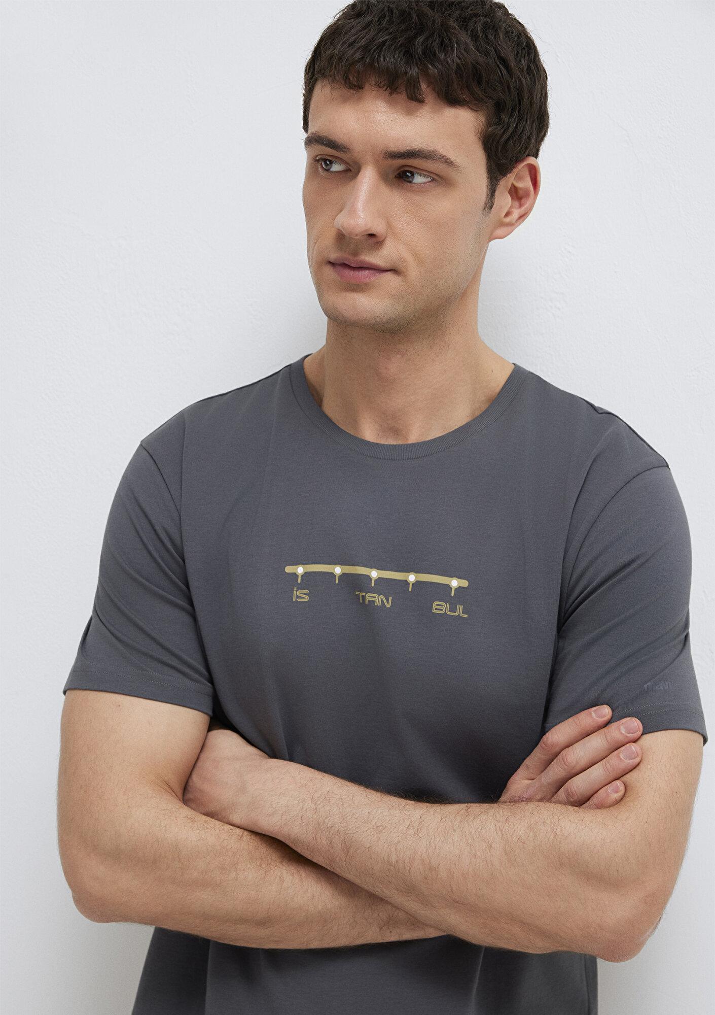 Mavi İstanbul Baskılı Gri Tişört Regular Fit / Normal Kesim 0612452-85309