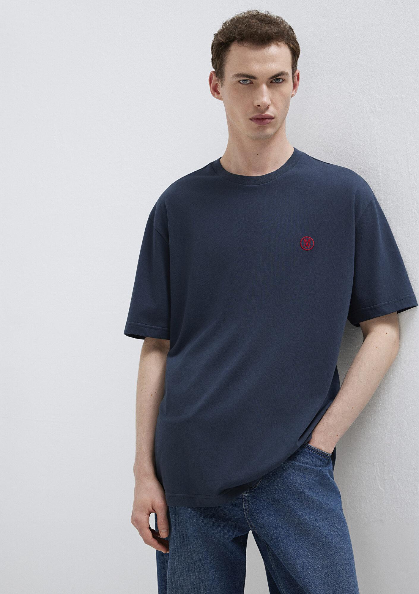 Mavi 2li Mavi Mühür Logo Nakışlı Erkek Tişört Loose Fit / Bol Rahat Kesim 0612545-620