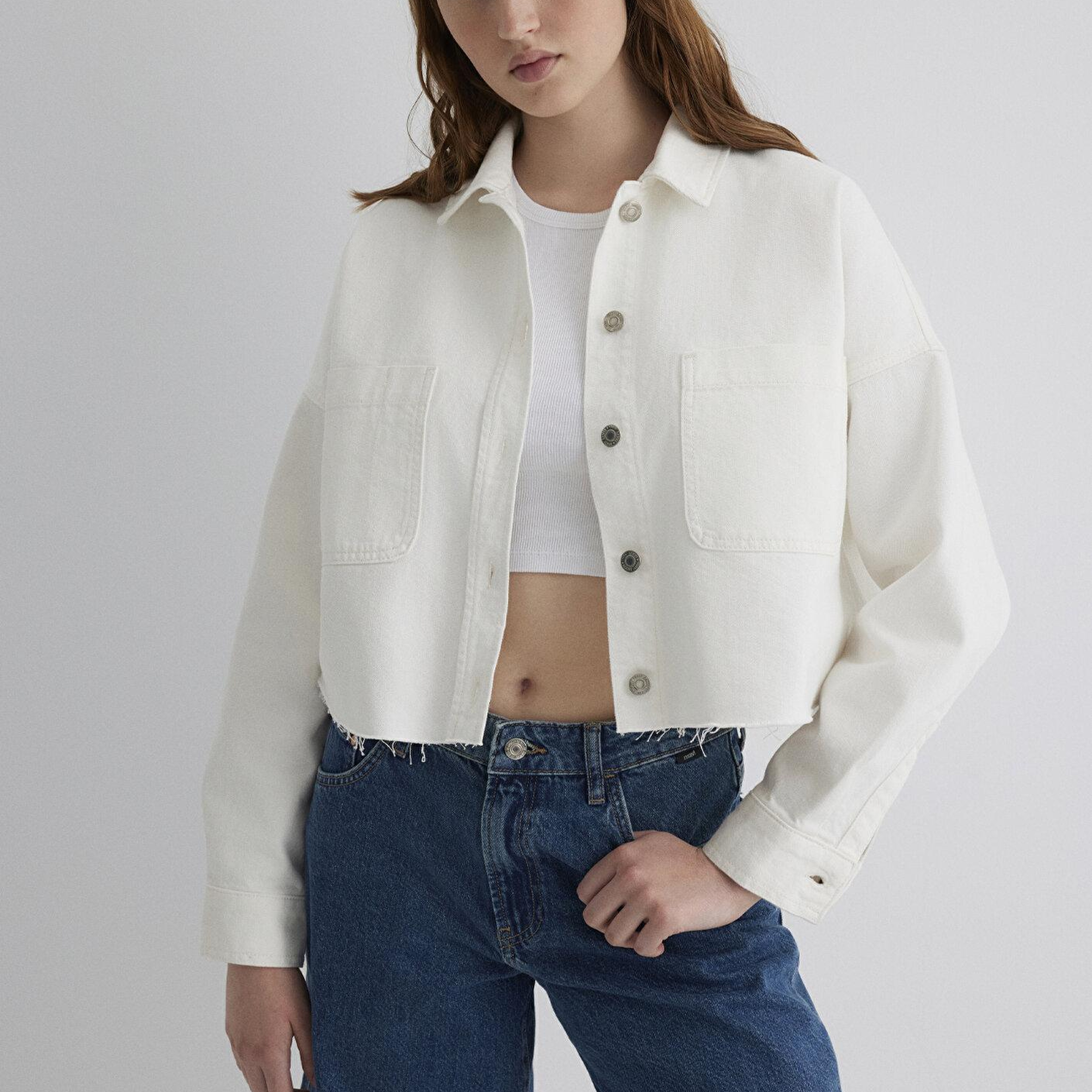 Mavi Vivi 90lar Beyaz Jean Gömlek Crop / Kısa Kesim 1210244-86440