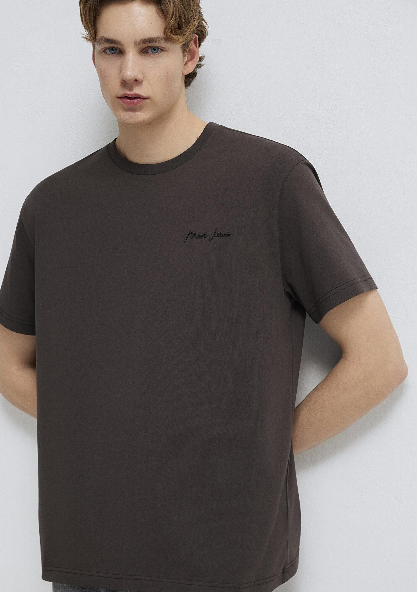 Mavi Mavi Jeans Nakışlı Kahverengi Basic Tişört Loose Fit / Bol Rahat Kesim 0612733-70219