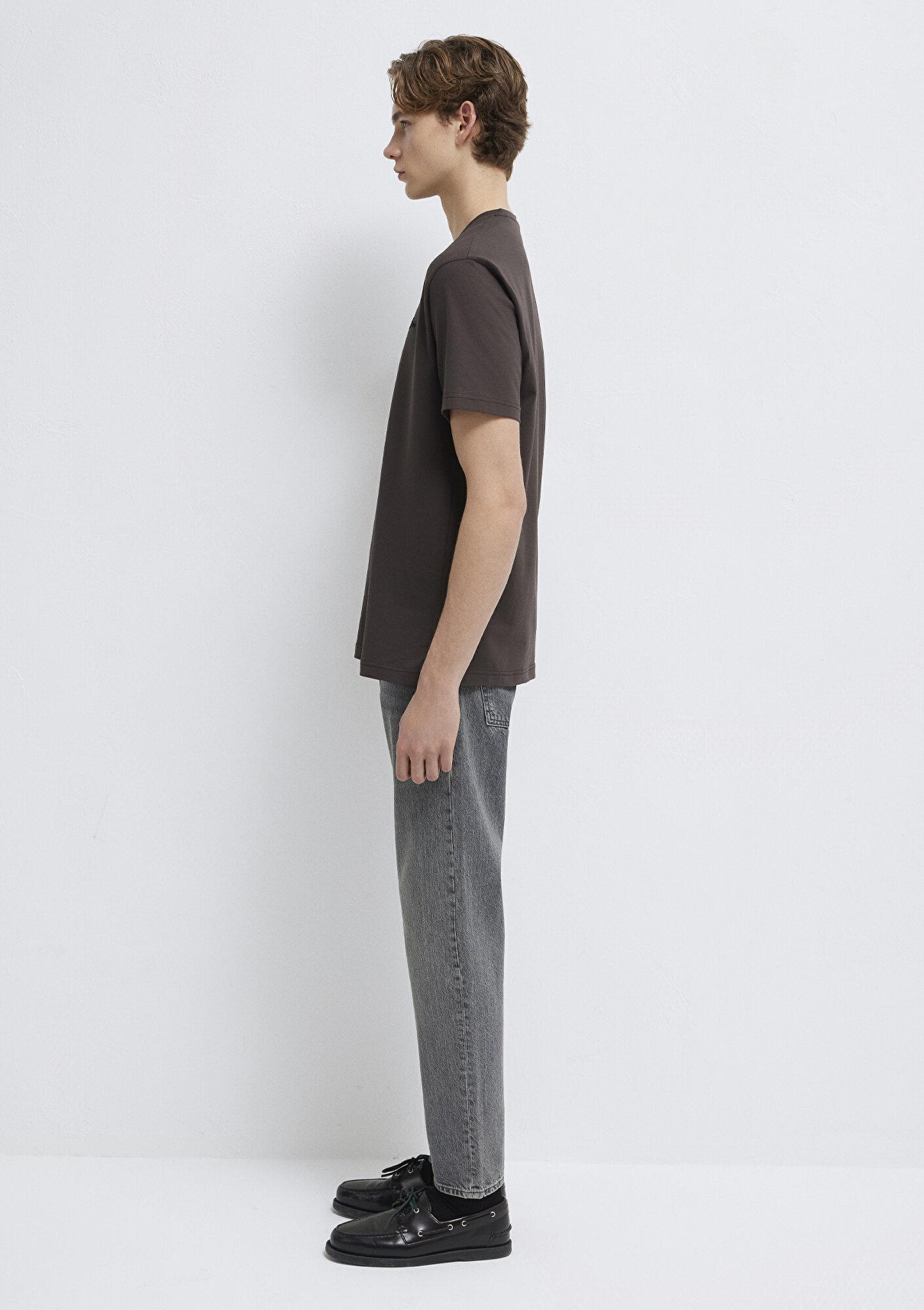 Mavi Mavi Jeans Nakışlı Kahverengi Basic Tişört Loose Fit / Bol Rahat Kesim 0612733-70219